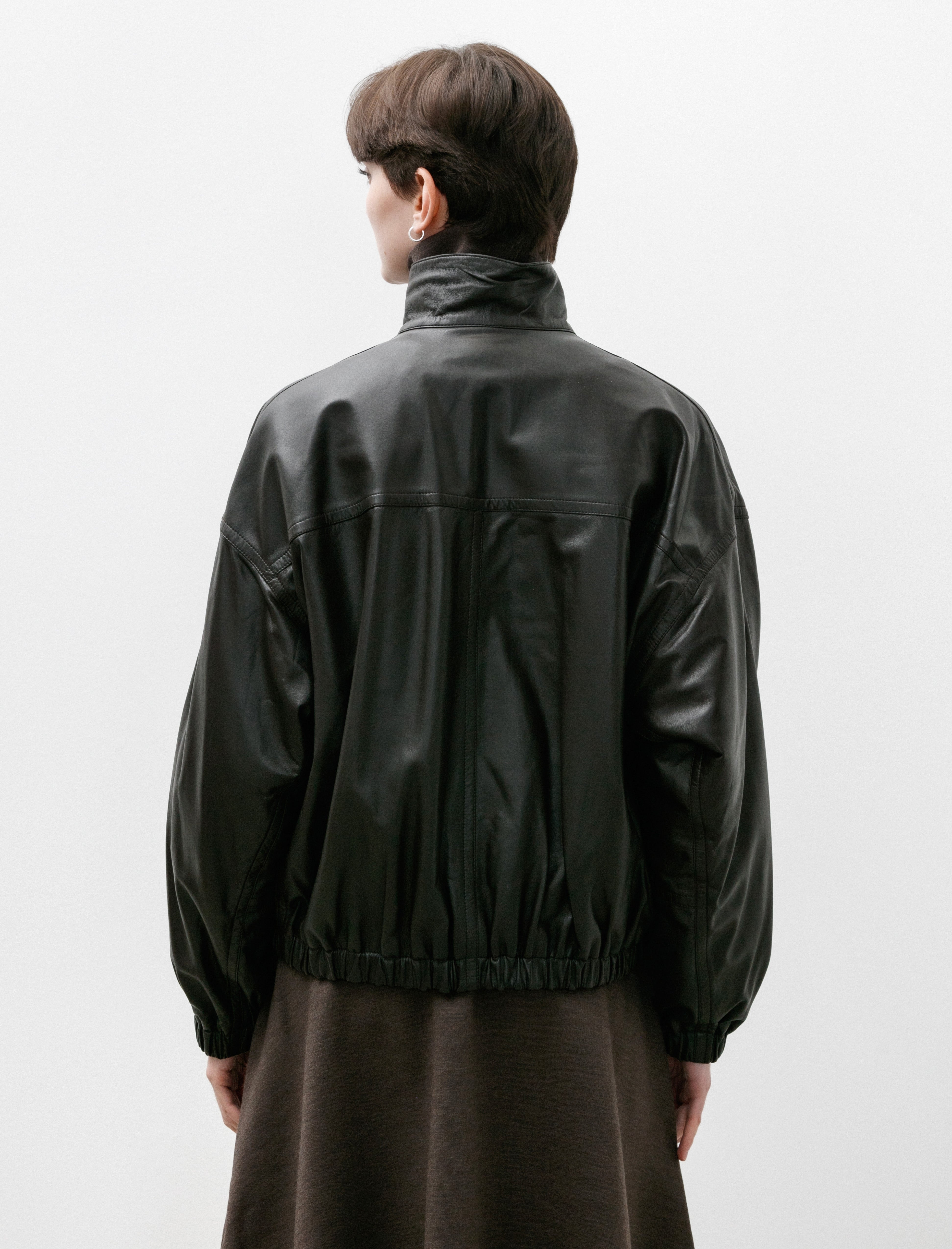 Lemaire Stand Collar Leather Blouson Dark Espresso