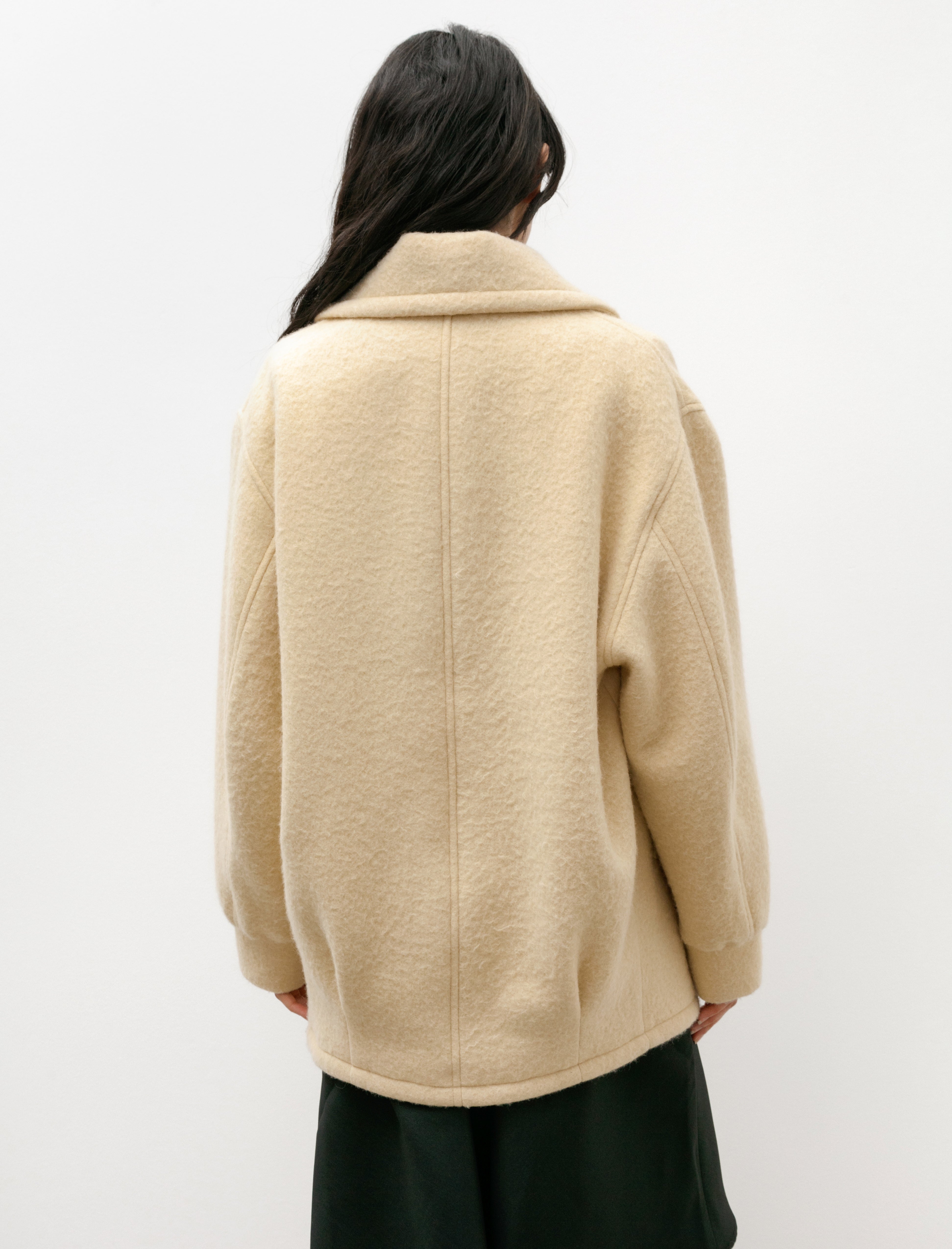 Auralee Brushed Alpaca Wool Melton Half Coat Beige