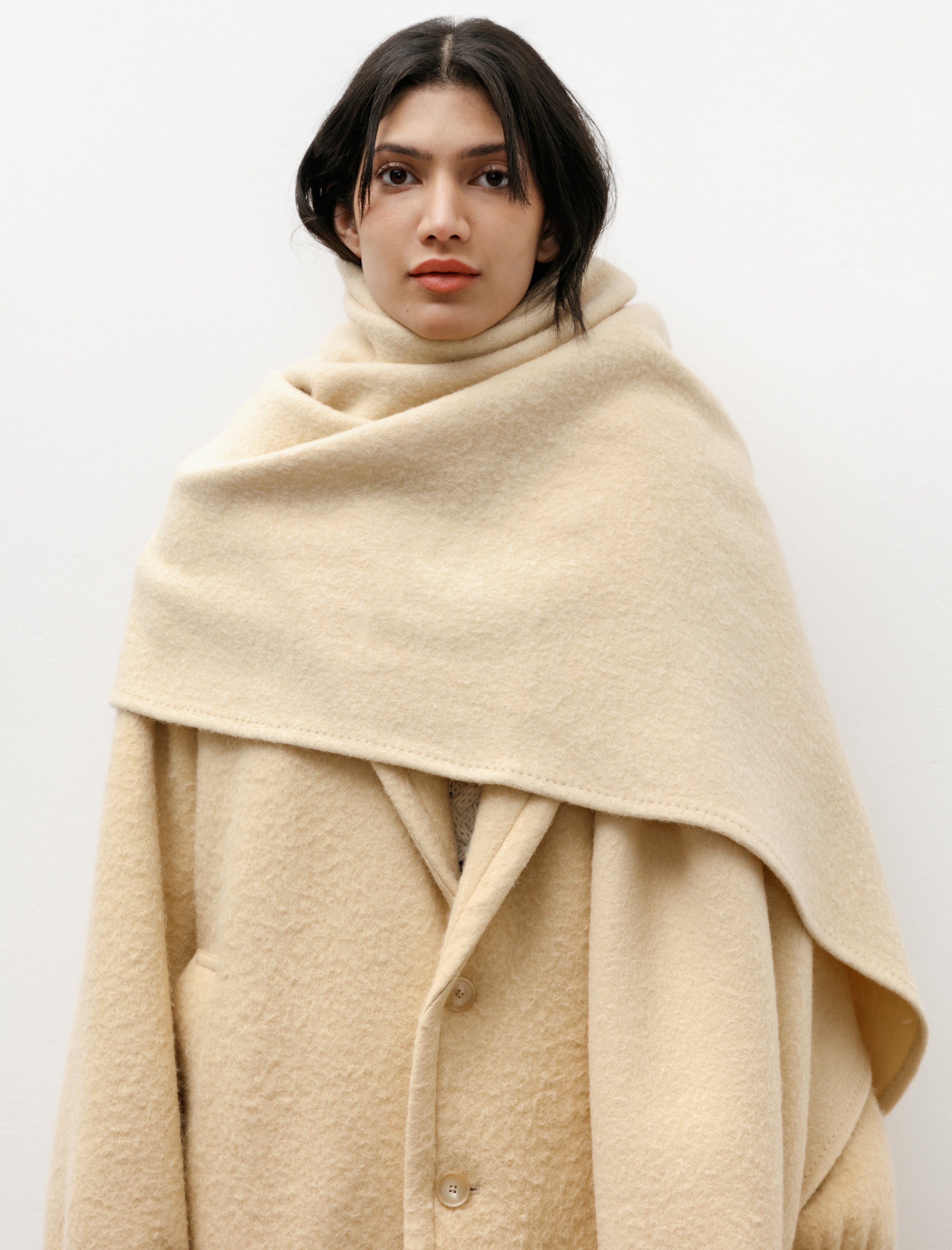 Auralee Brushed Alpaca Wool Melton Large Stole Beige