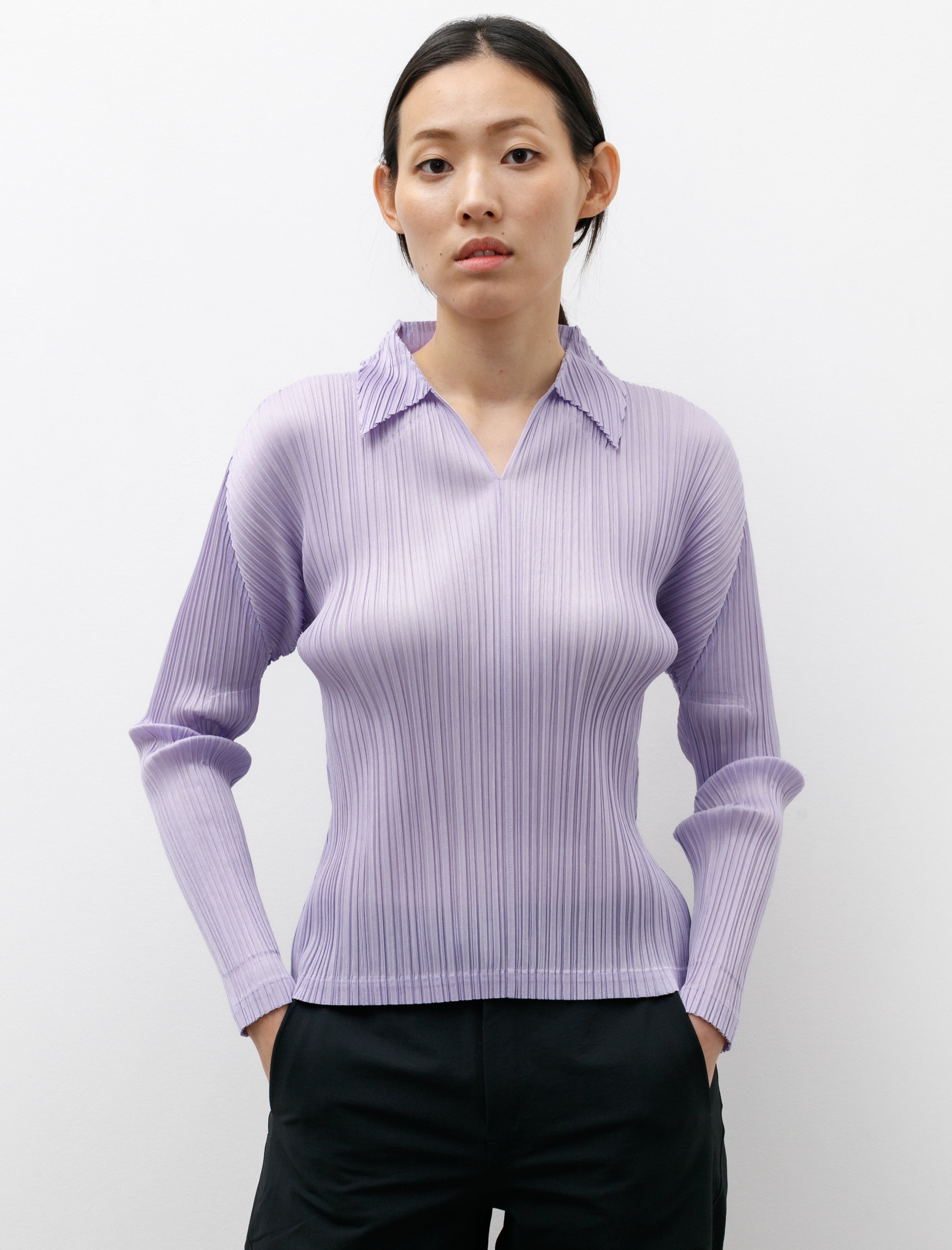 Polo Neck Long Sleeve Top Light Purple