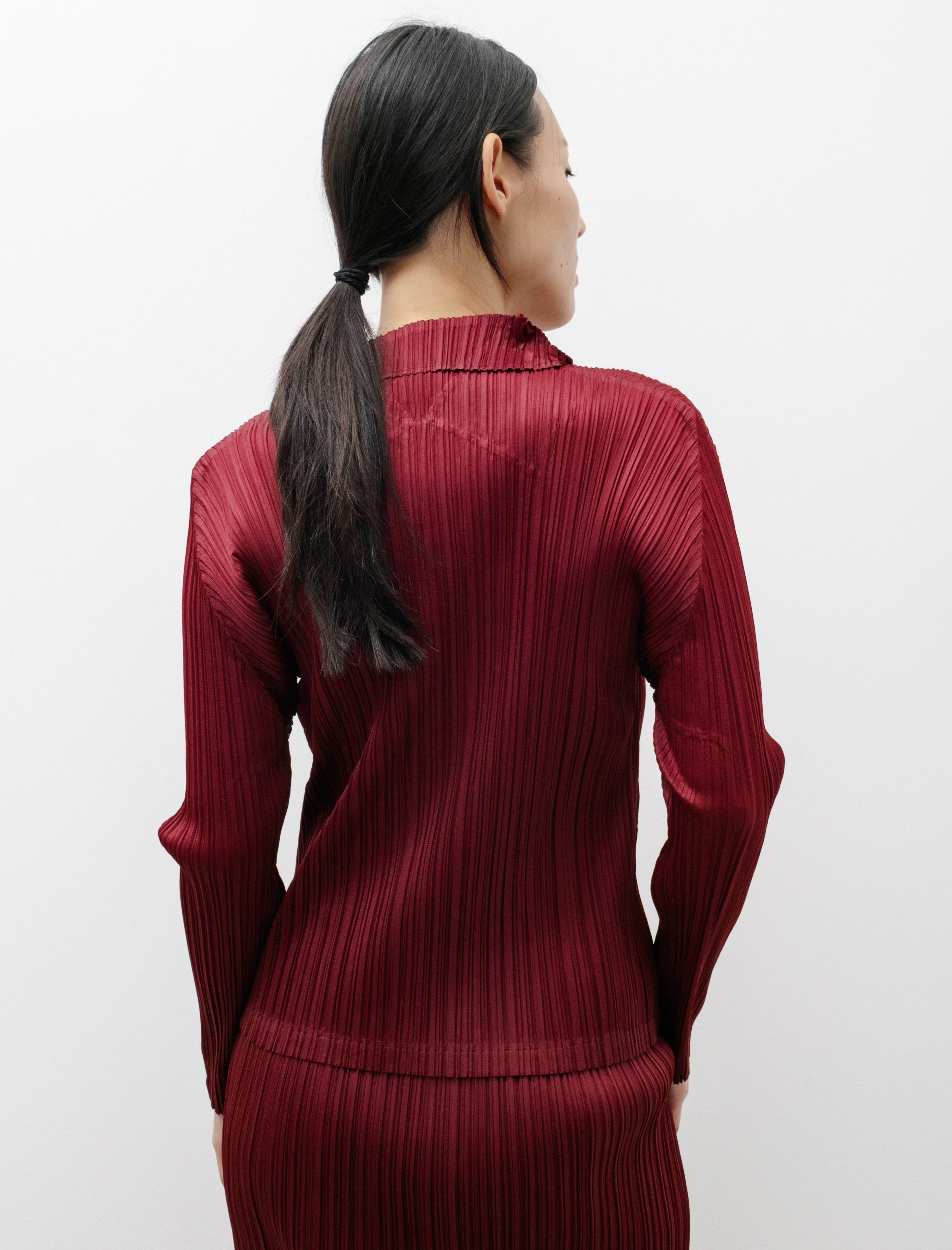 Pleats Please by Issey Miyake Polo Neck Long Sleeve Top Wine