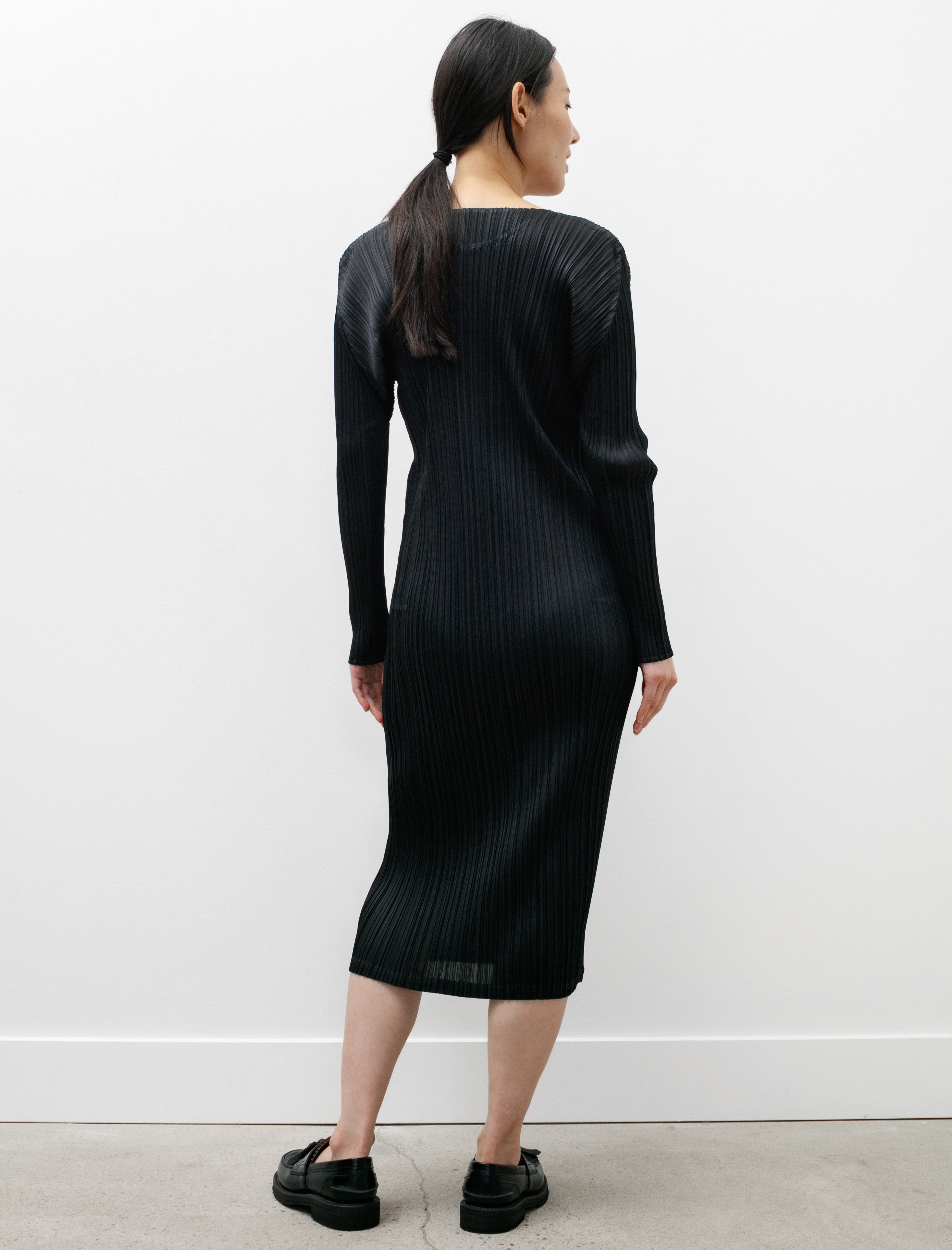 Pleats Please by Issey Miyake Long Sleeve Straight Dress Black