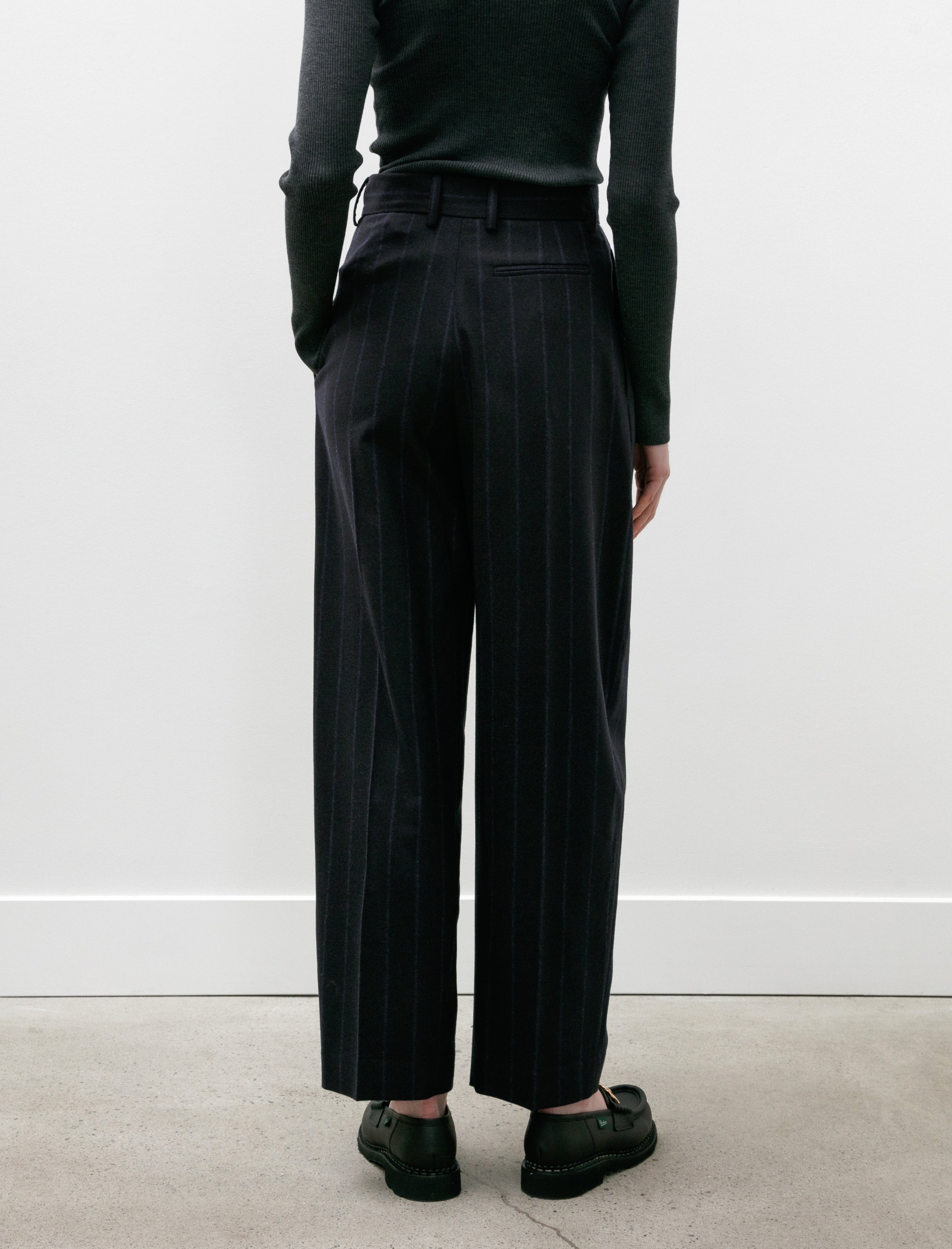 Cristaseya Double Pleated Trousers Navy Pinstripe