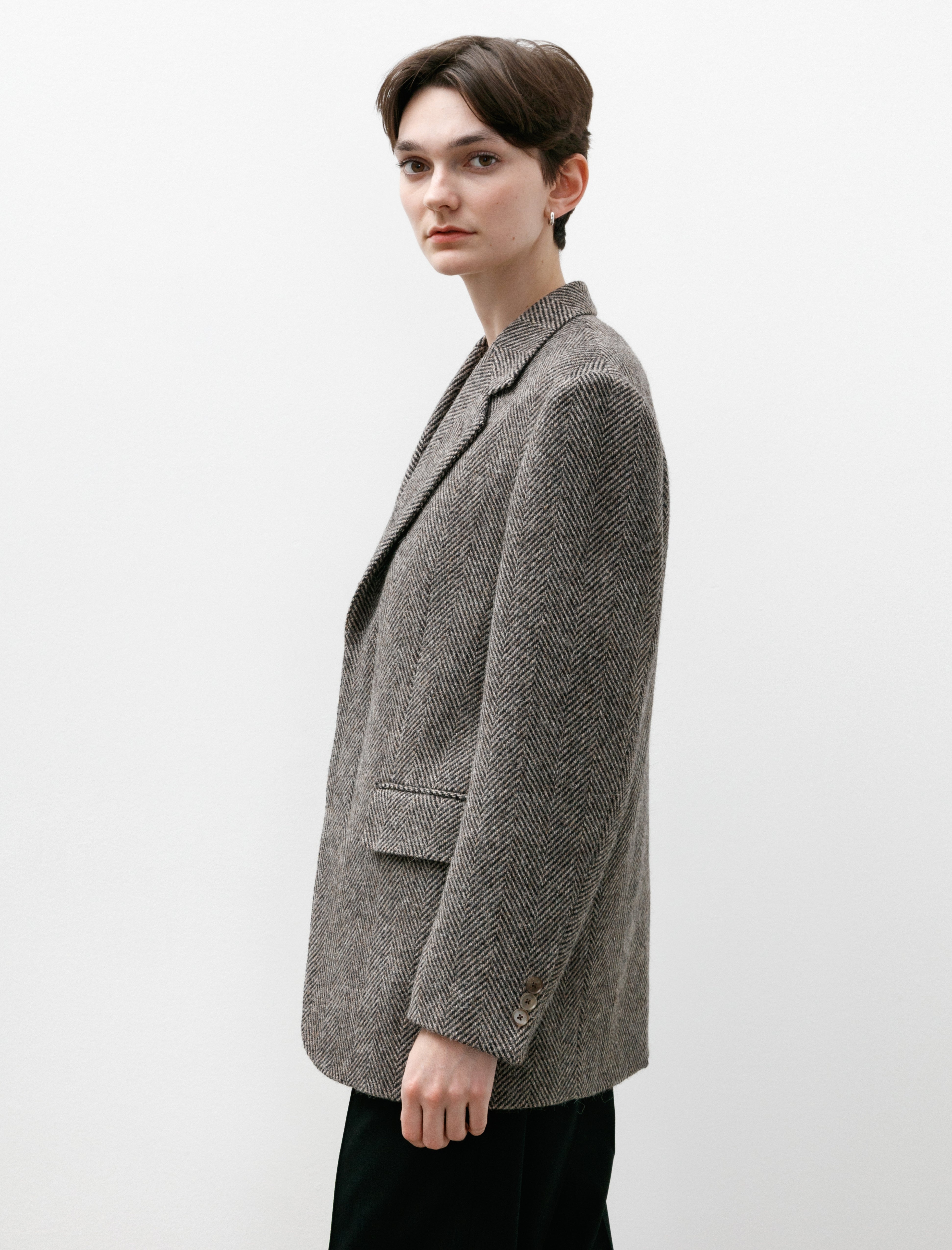 Auralee Lama Shetland Wool Tweed Over Jacket Khaki