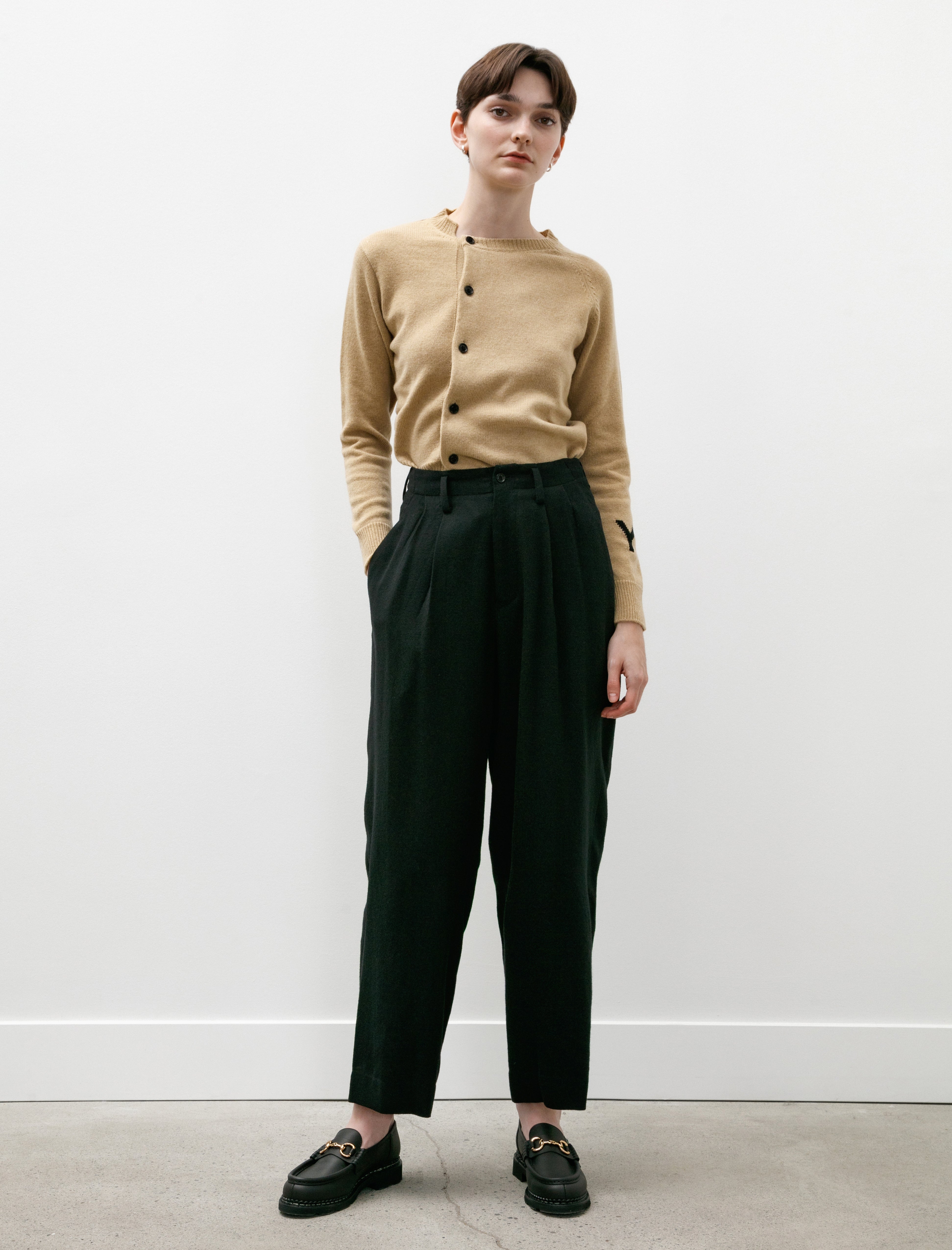 Y's by Yohji Yamamoto Double Tuck Wide Pants Black