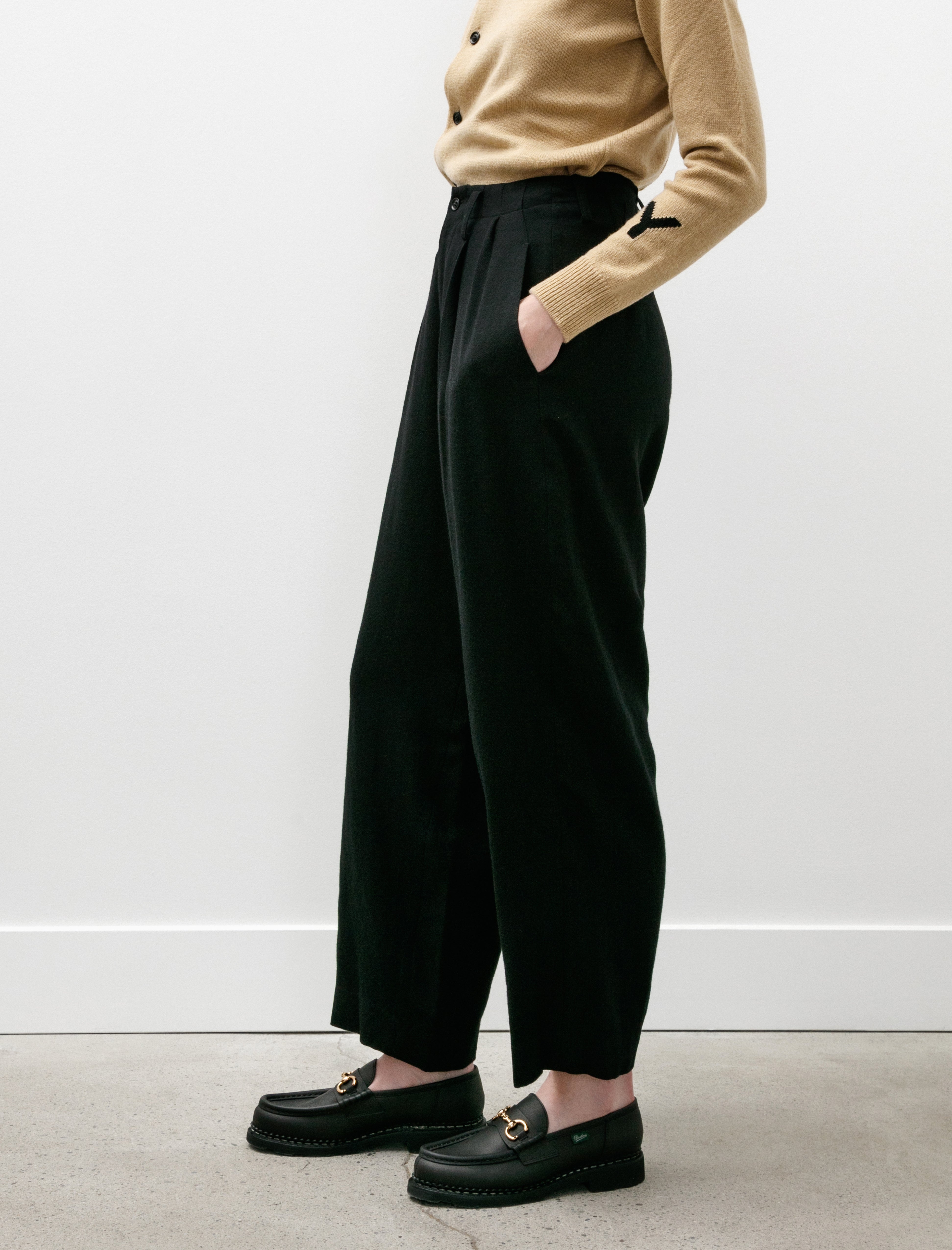 Y's by Yohji Yamamoto Double Tuck Wide Pants Black