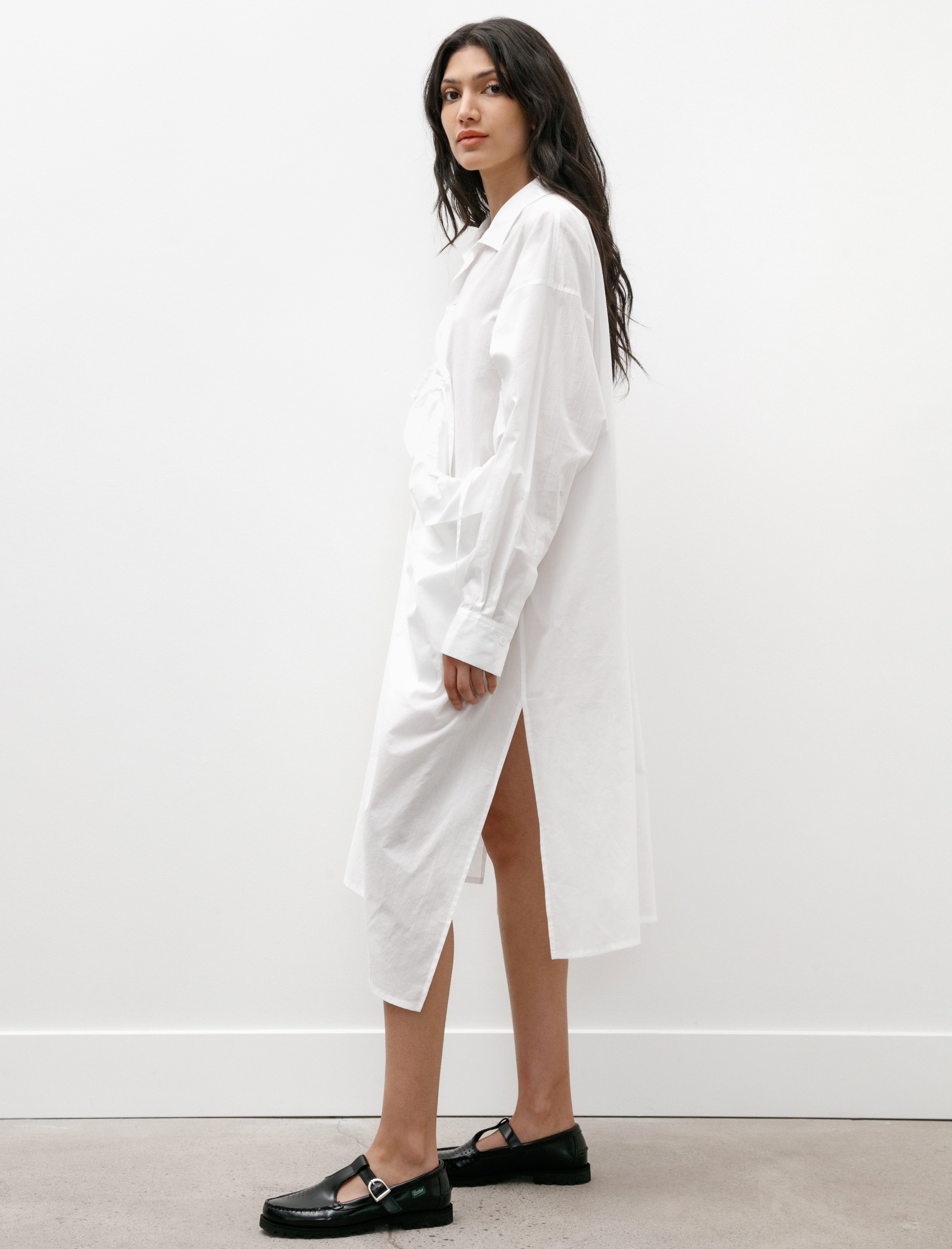 Y's by Yohji Yamamoto Side Gathered Shirtdress White