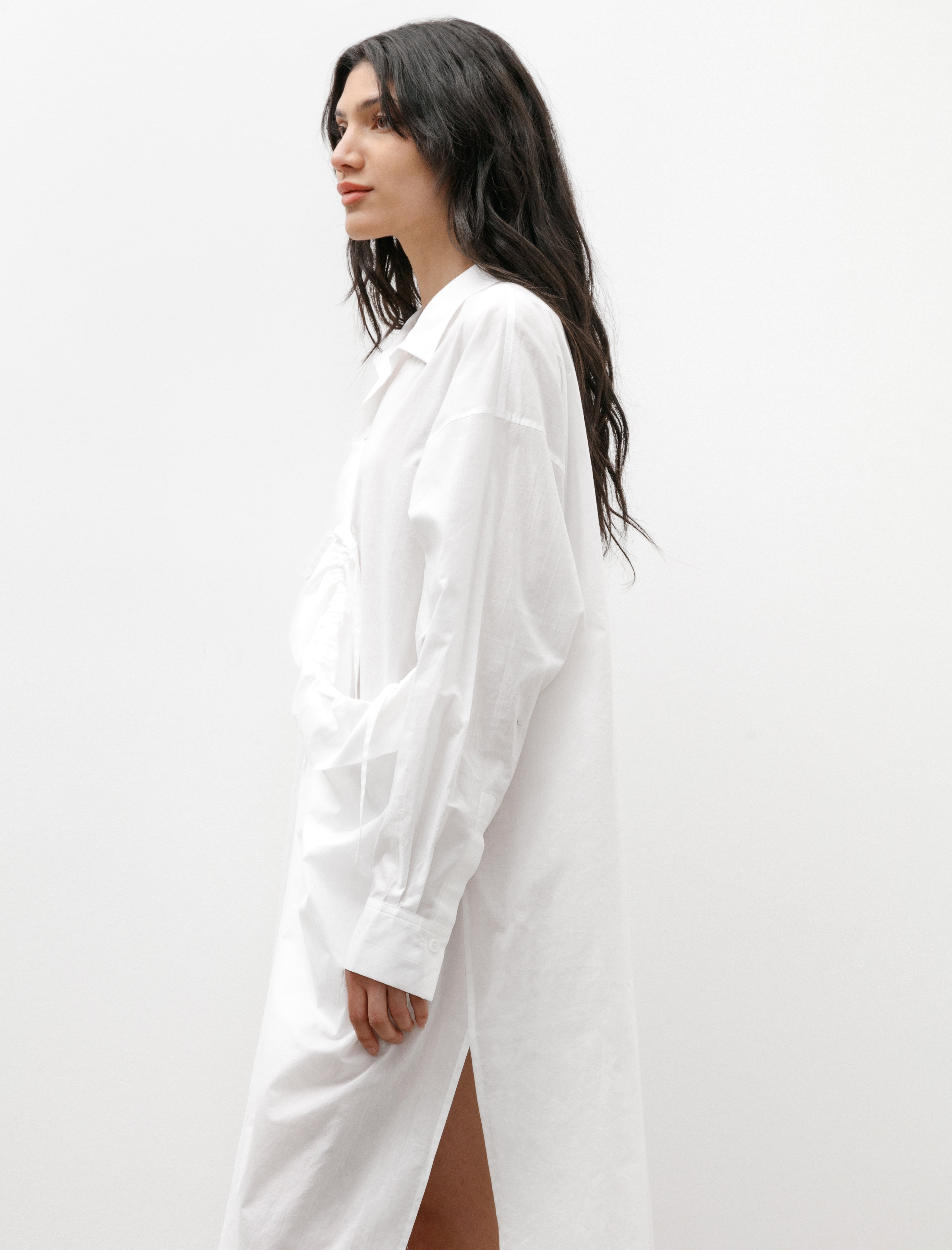 Y's by Yohji Yamamoto Side Gathered Shirtdress White