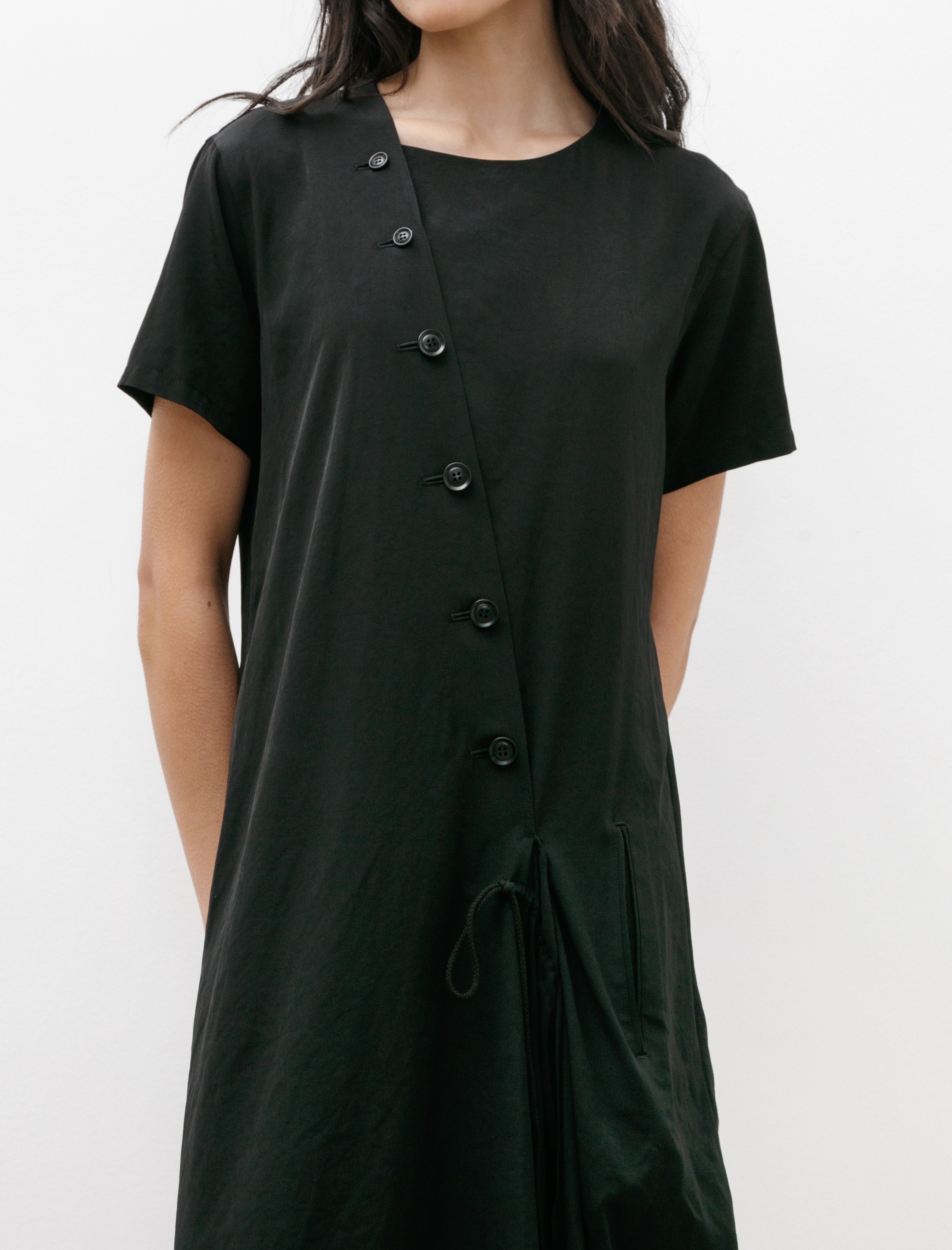 Y's by Yohji Yamamoto Short Sleeve Draped Dress Black