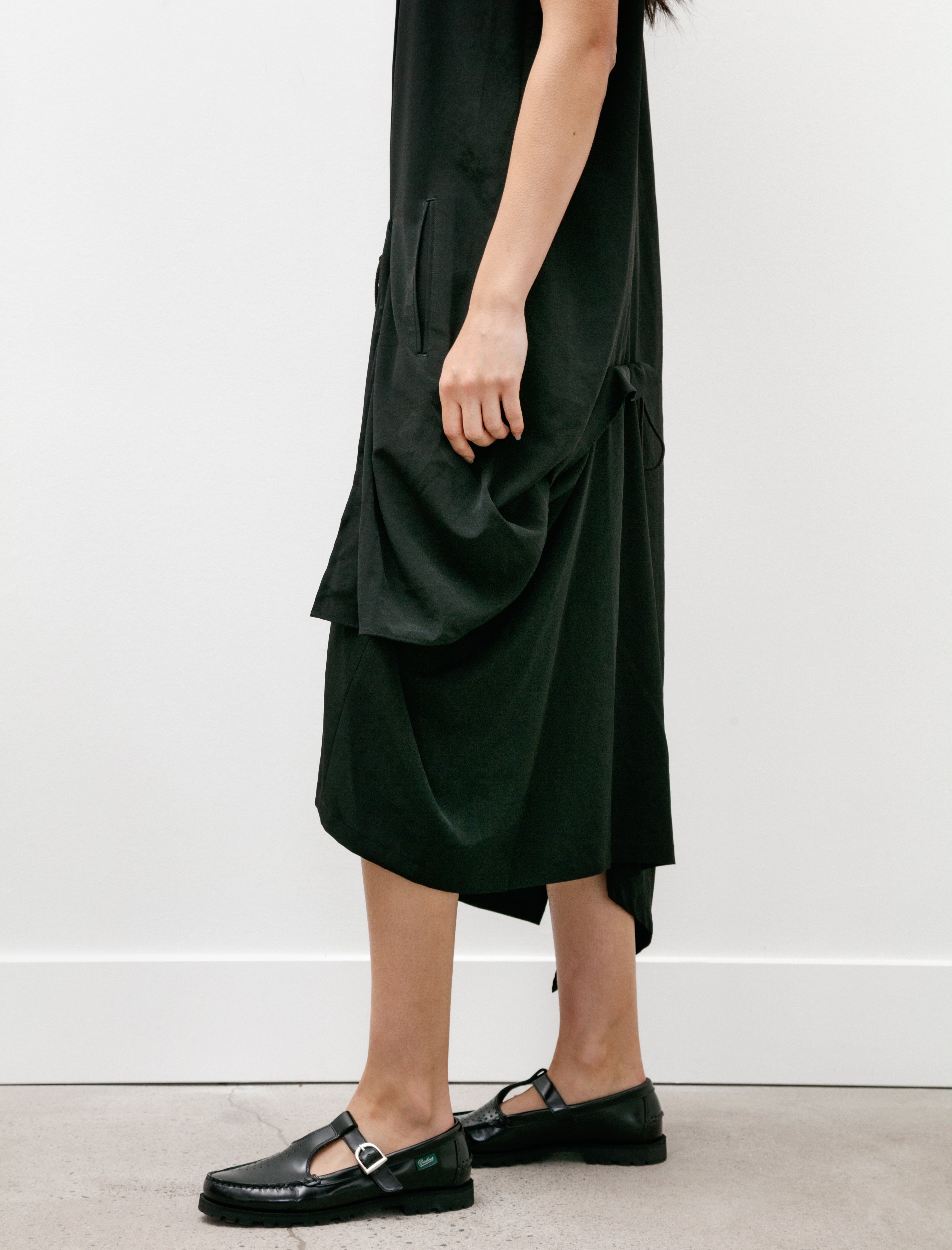 Y's by Yohji Yamamoto Short Sleeve Draped Dress Black