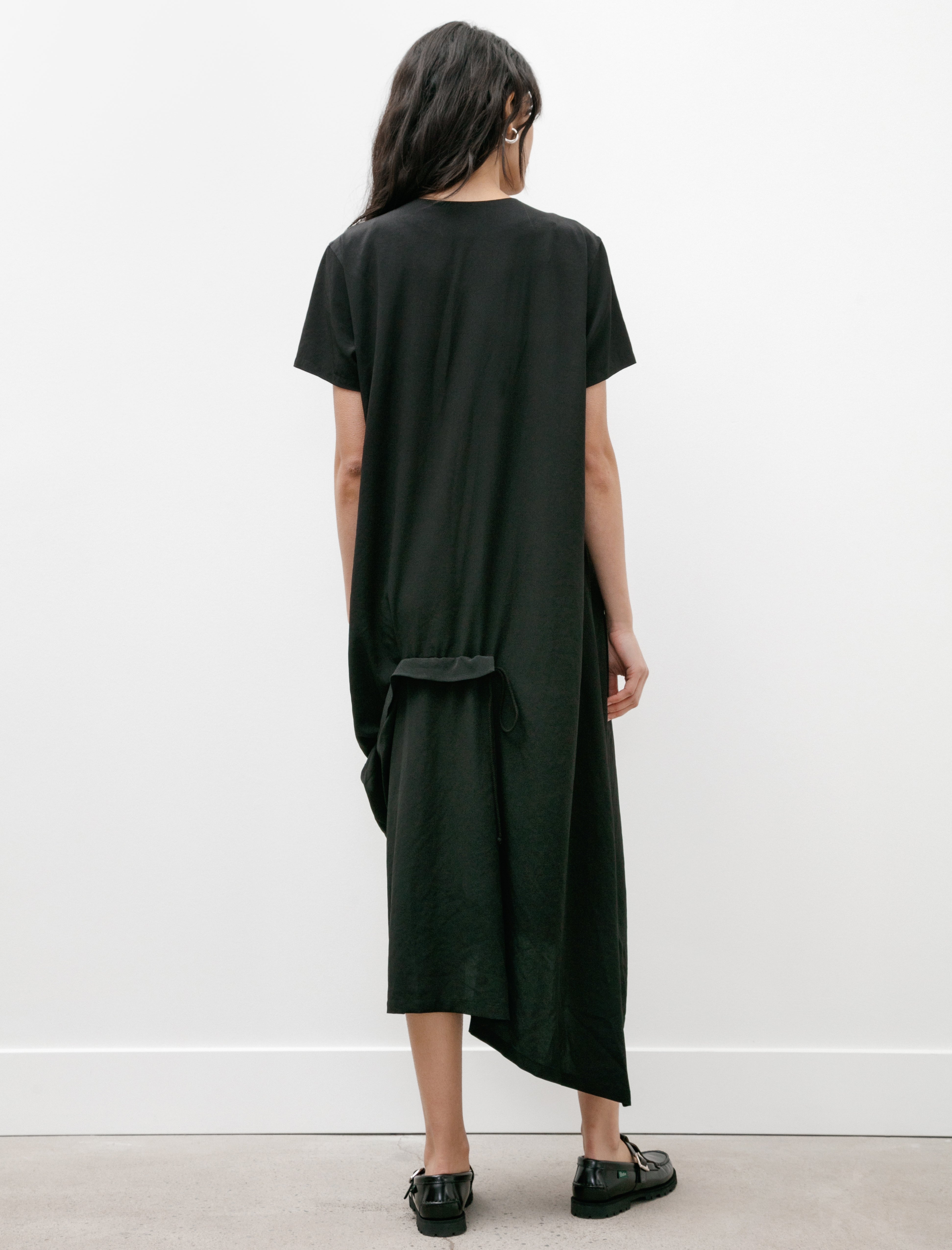 Y's by Yohji Yamamoto Short Sleeve Draped Dress Black