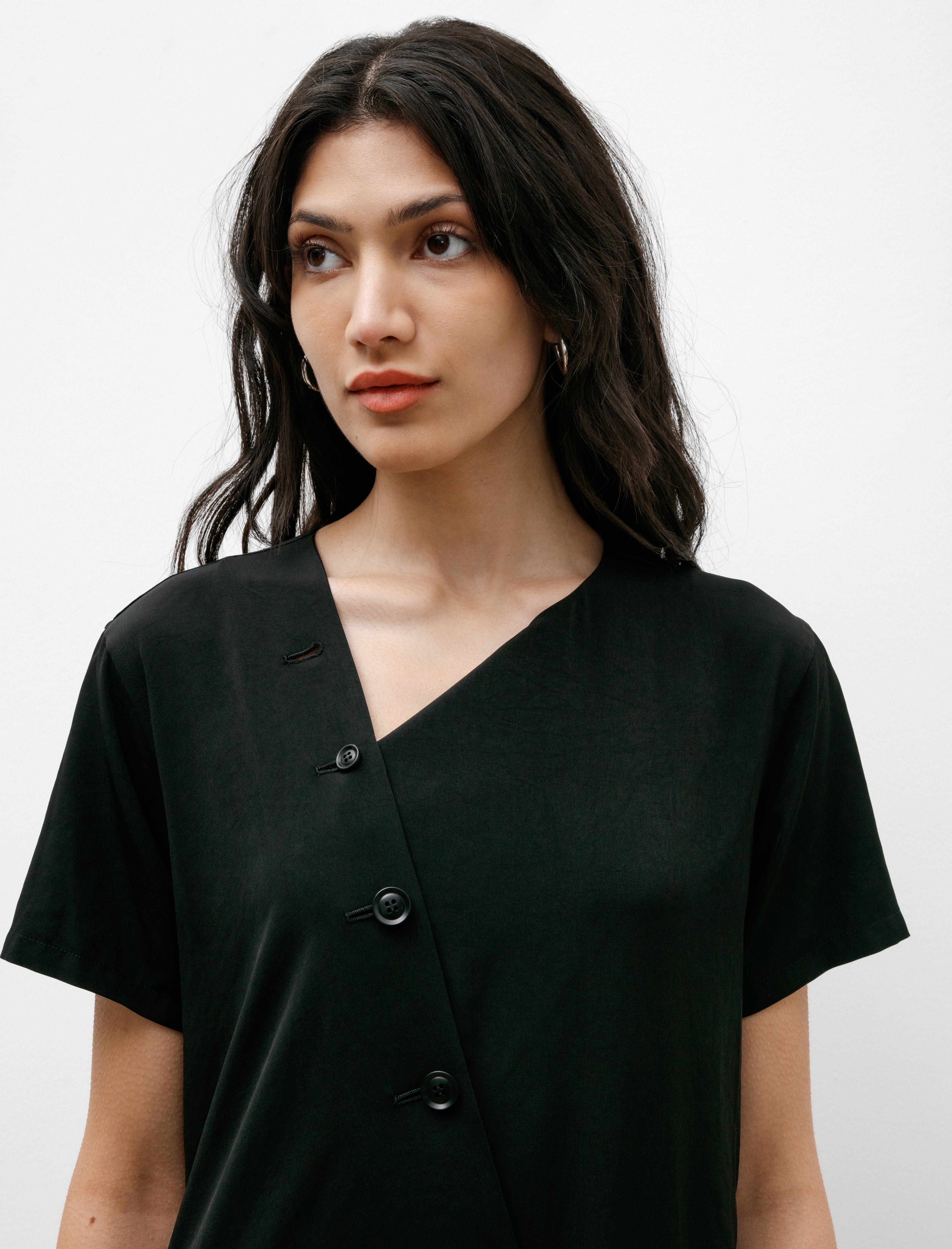 Y's by Yohji Yamamoto Short Sleeve Draped Dress Black