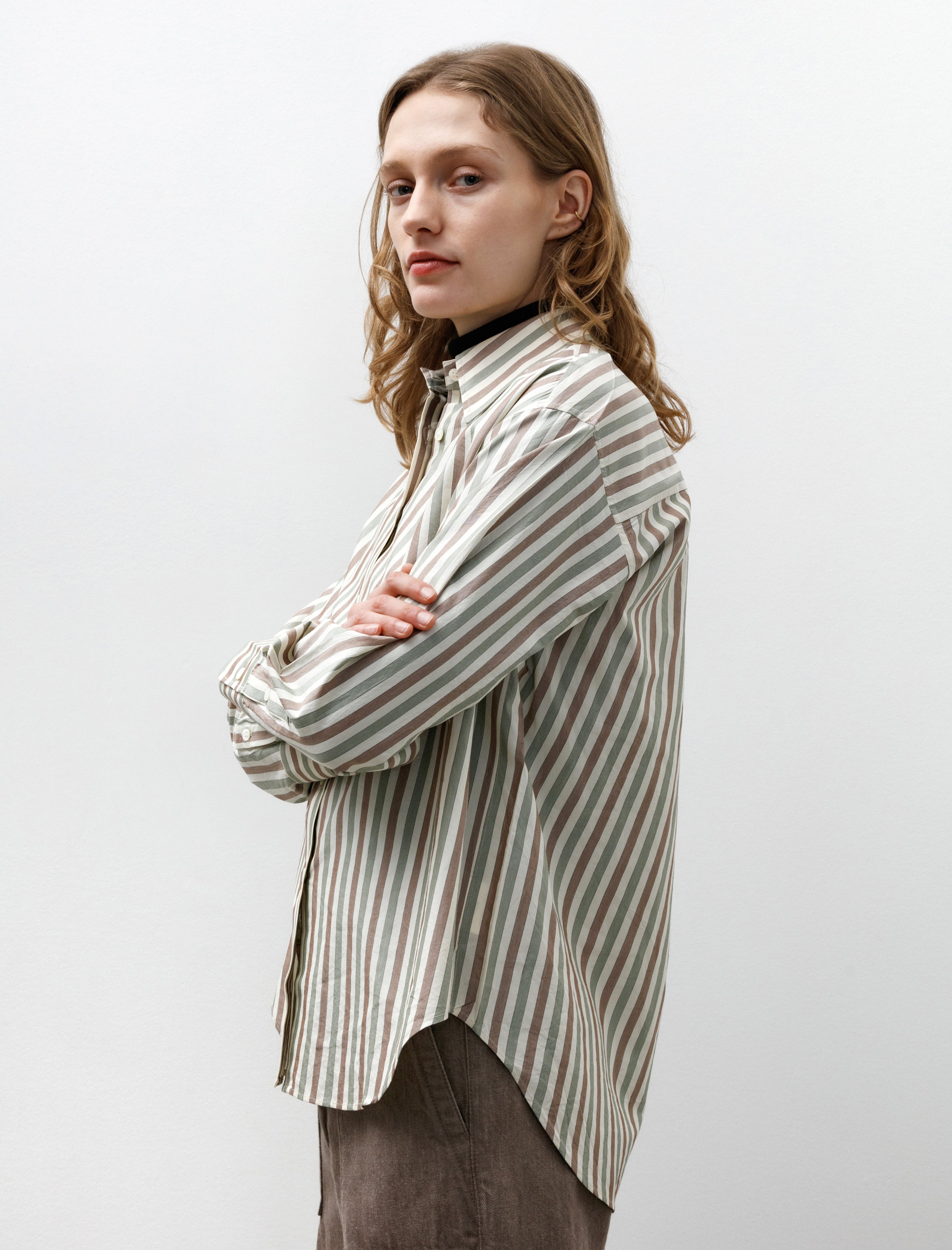 Ernie Palo Silk Cotton Stripe Shirt Ivory