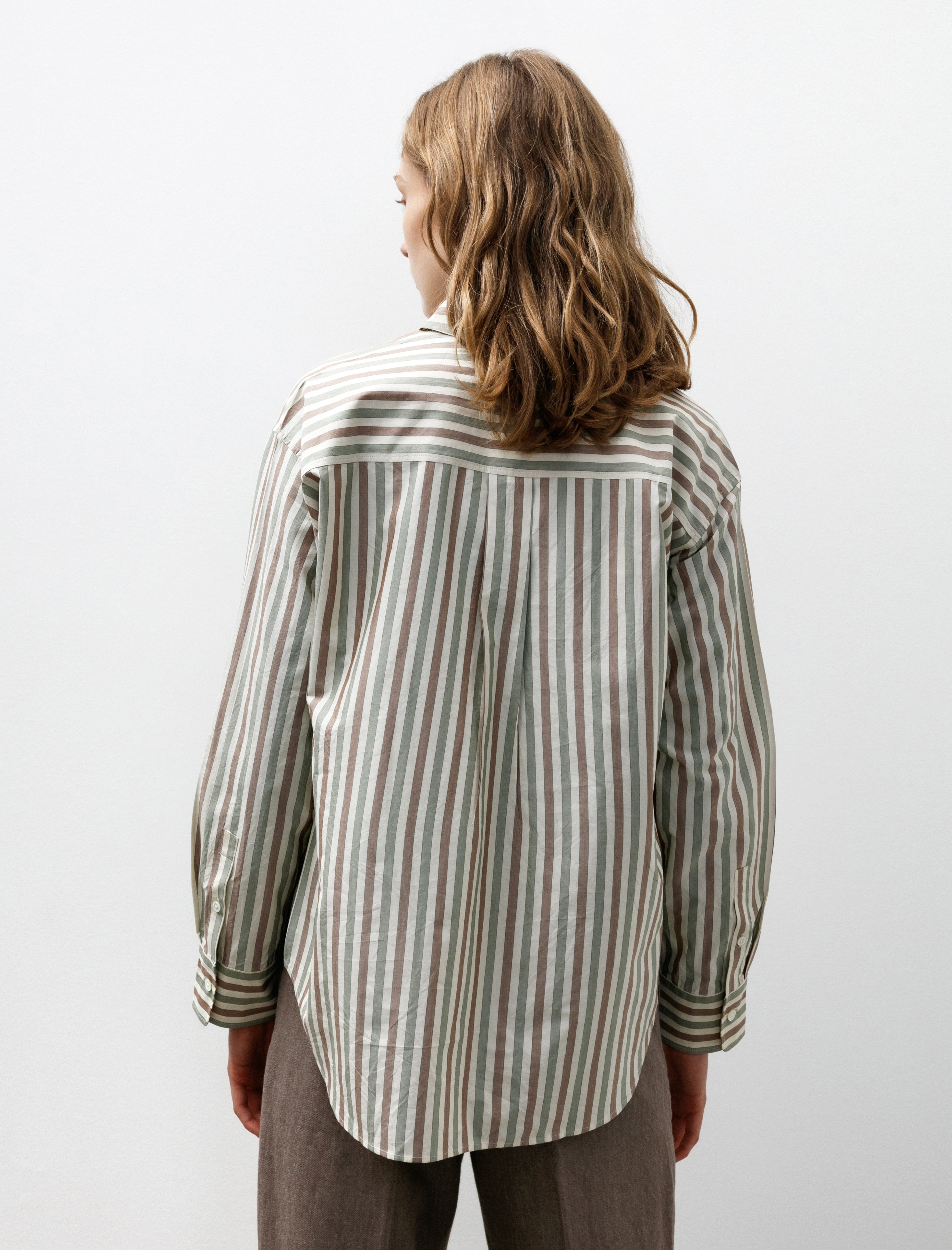 Ernie Palo Silk Cotton Stripe Shirt Ivory