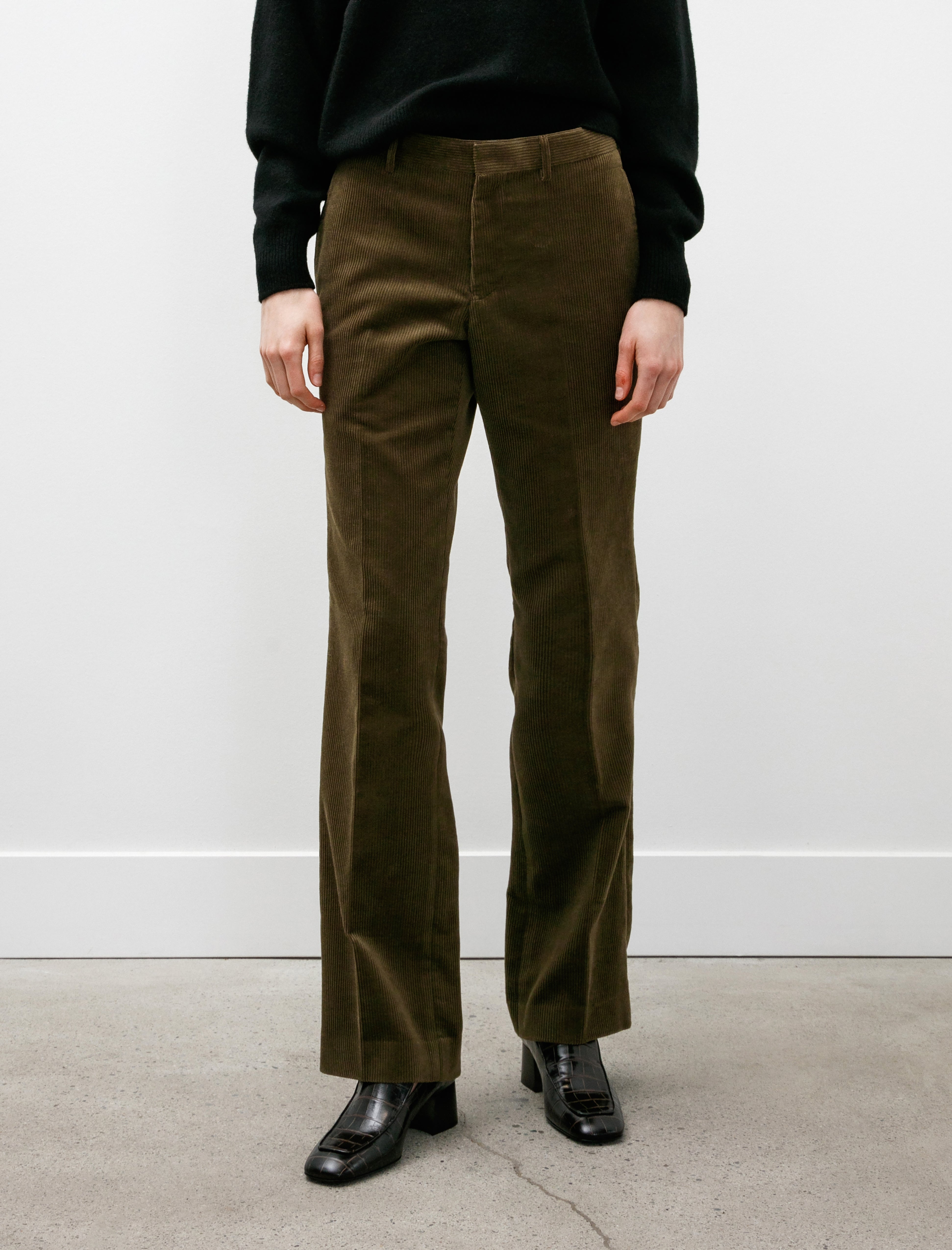 Comoli Corduroy Piped Stem Pants Khaki