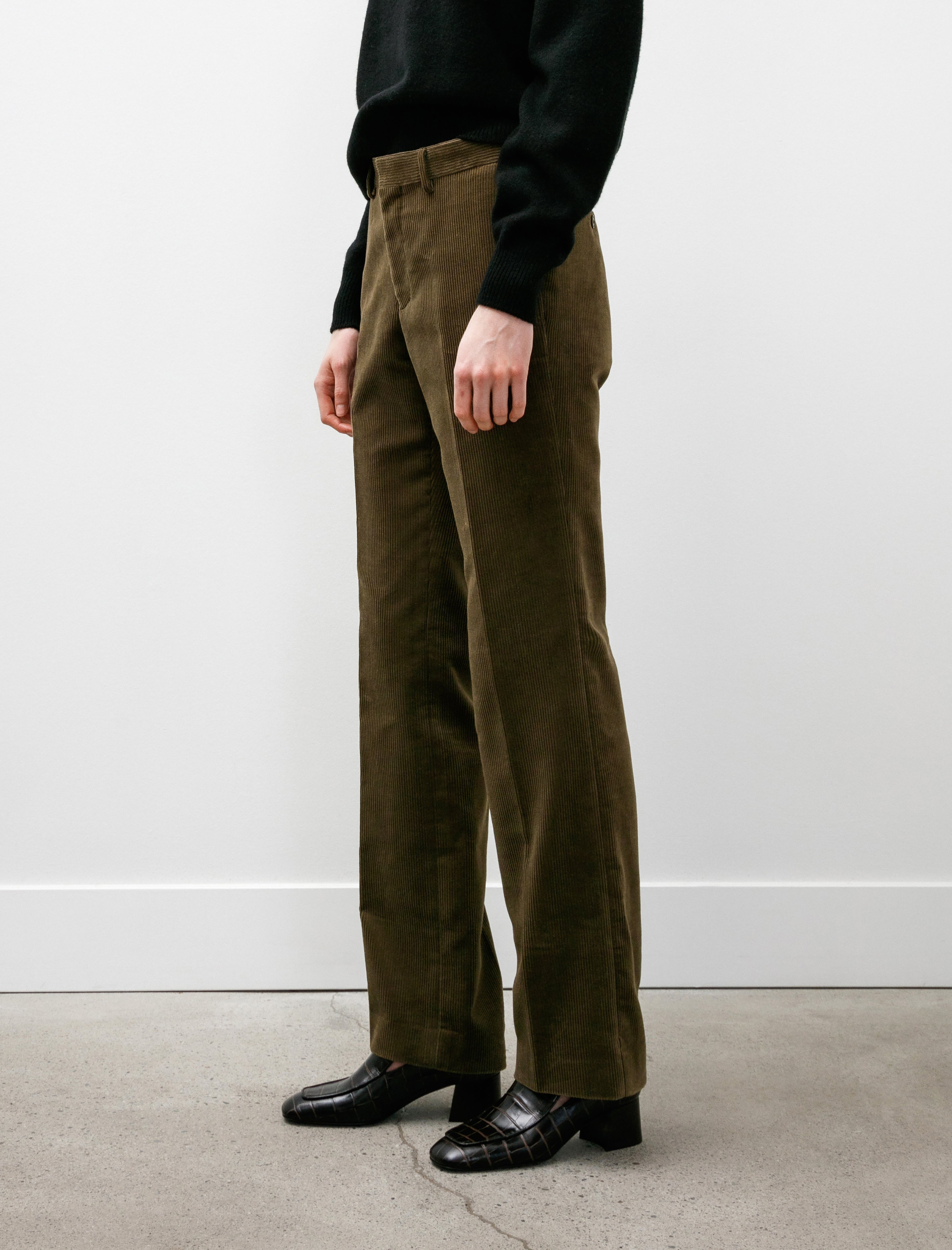 Comoli Corduroy Piped Stem Pants Khaki