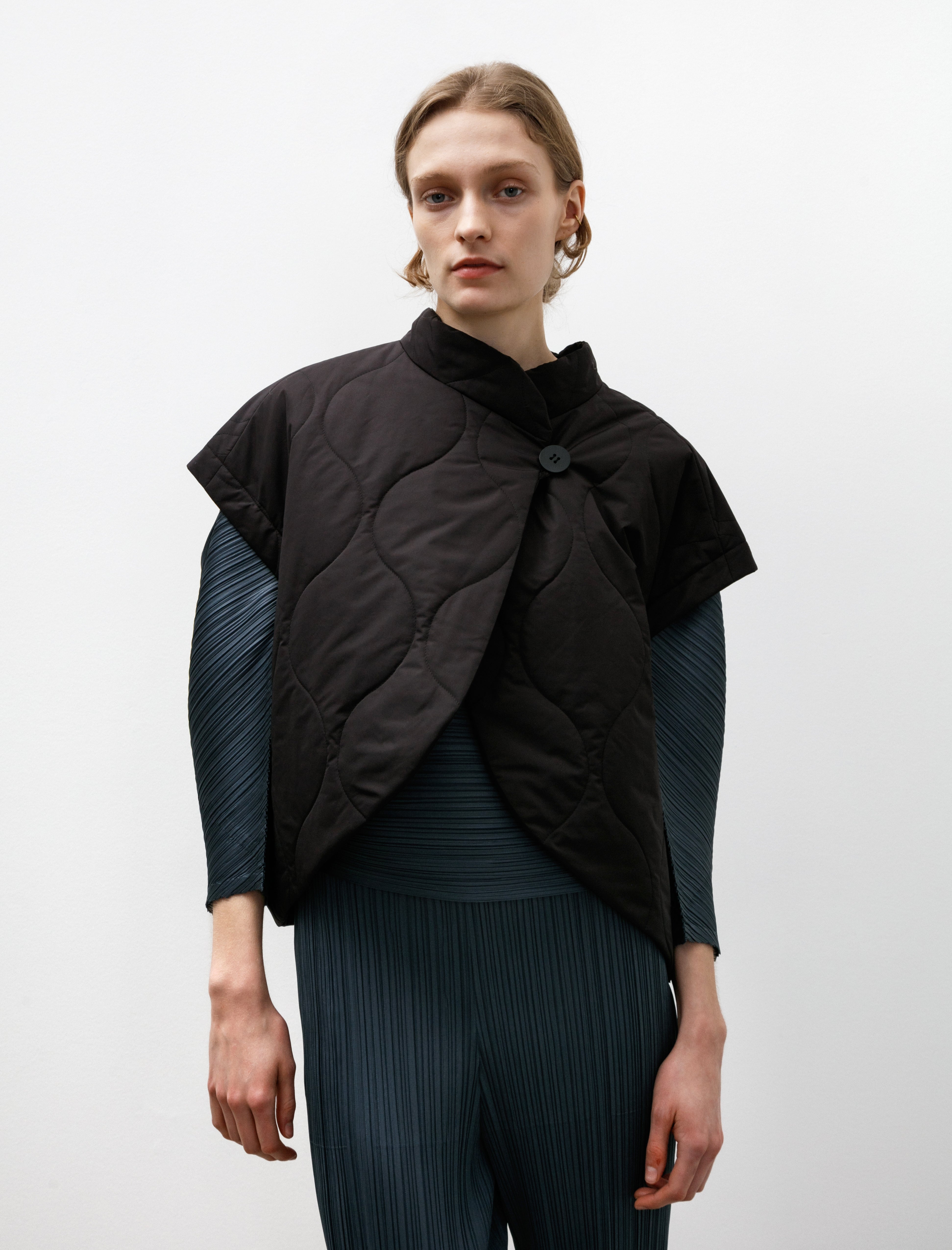 Pleats Please by Issey Miyake Asteroid Quilted Vest Black