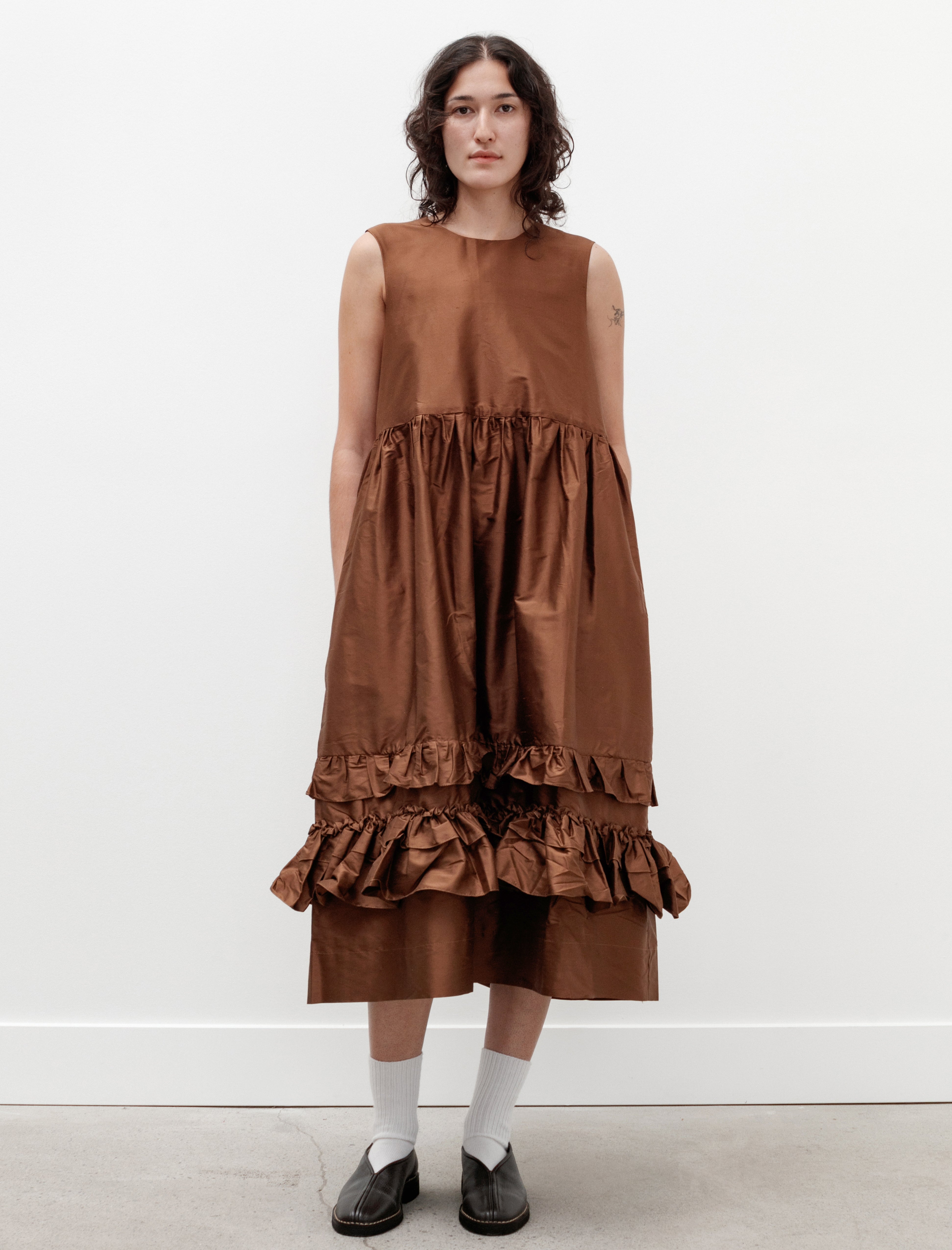 Genevieve Dress Silk Dupion Bark