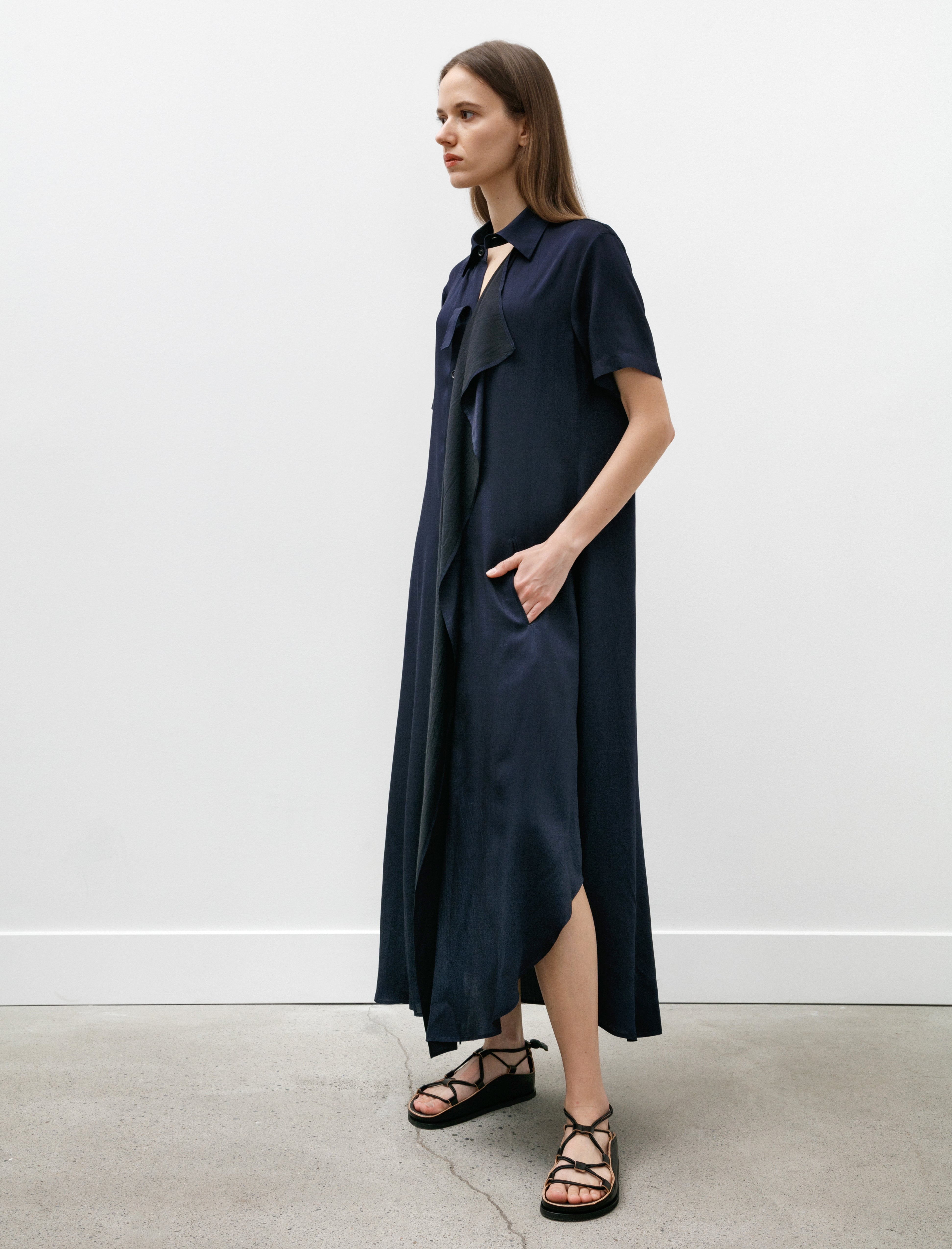 Y's by Yohji Yamamoto Draped Side Shirtdress Indigo