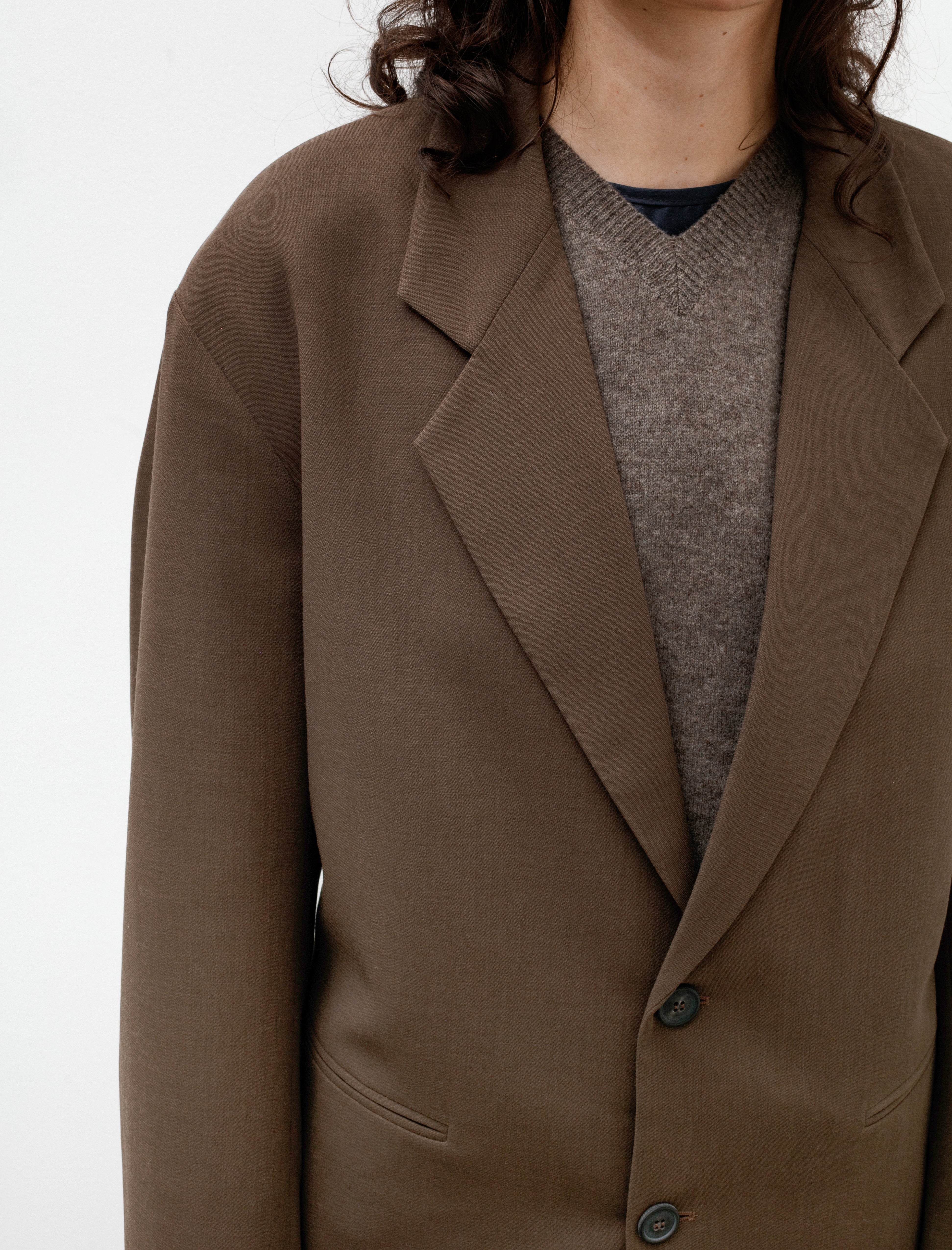 Cristaseya Oversized Blazer with Pleats Crepe Wool Brown