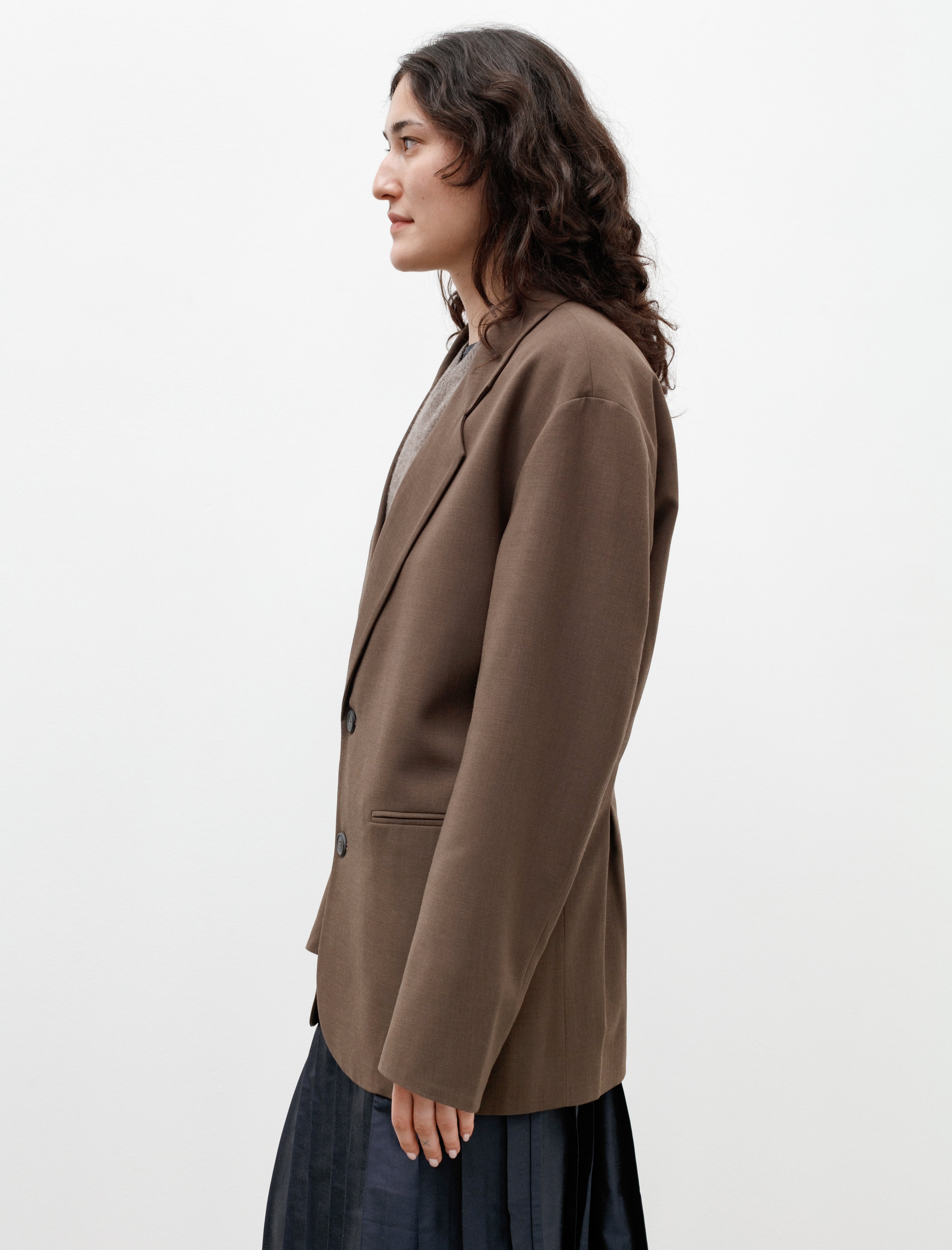 Cristaseya Oversized Blazer with Pleats Crepe Wool Brown