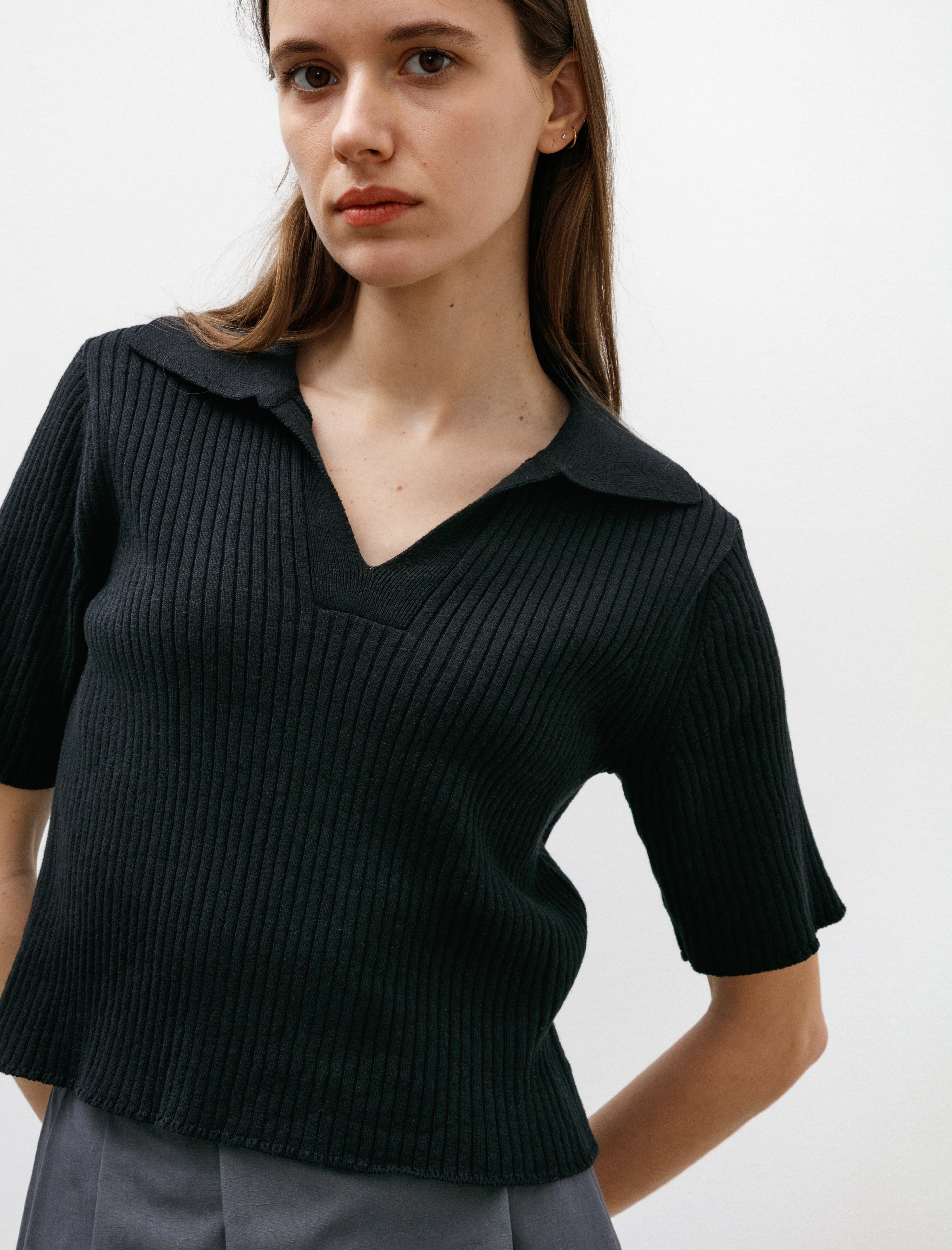 Ernie Palo Wide Rib SS Knit Polo Black