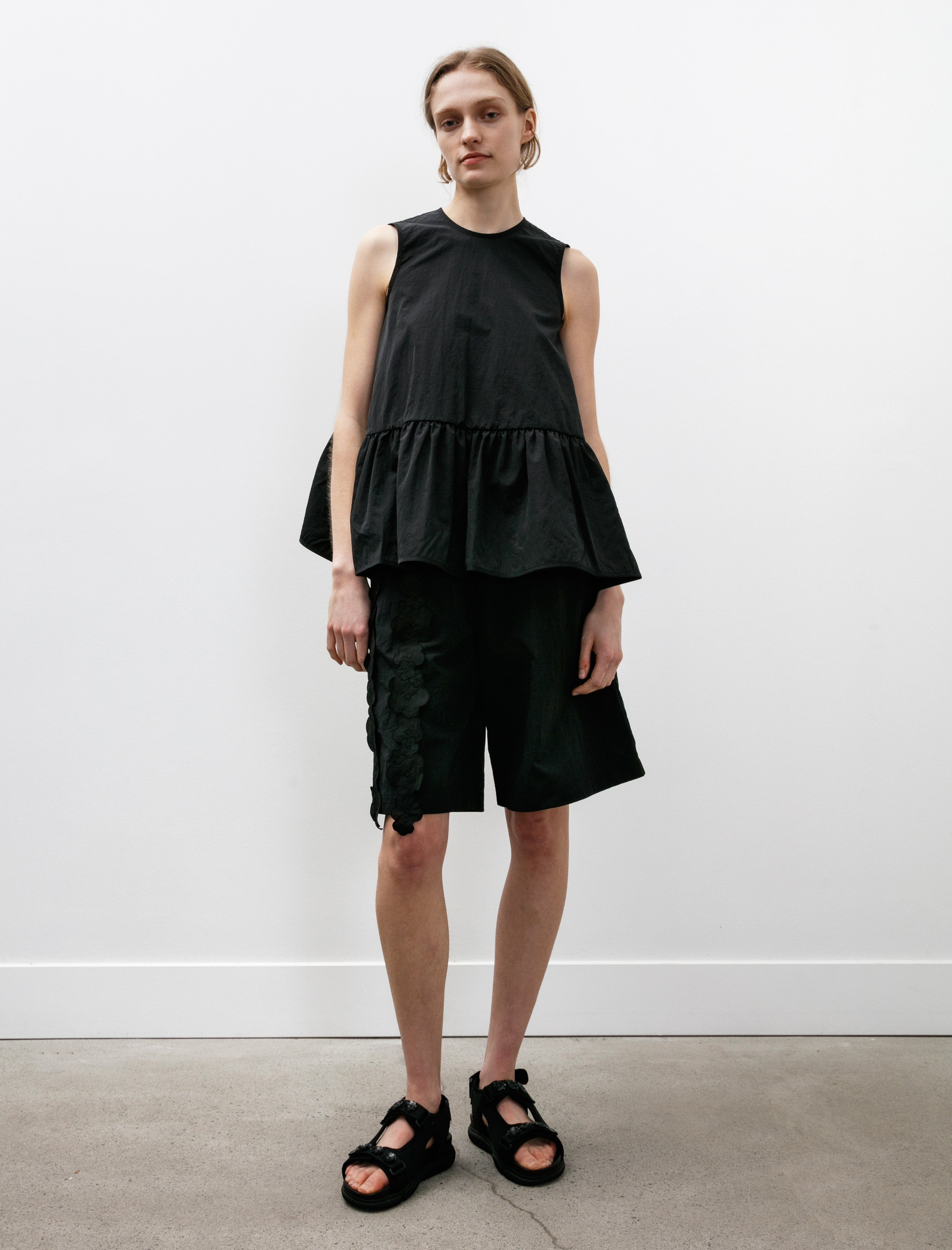 Cecilie Bahnsen Asta Top with Ruffled Hem Black