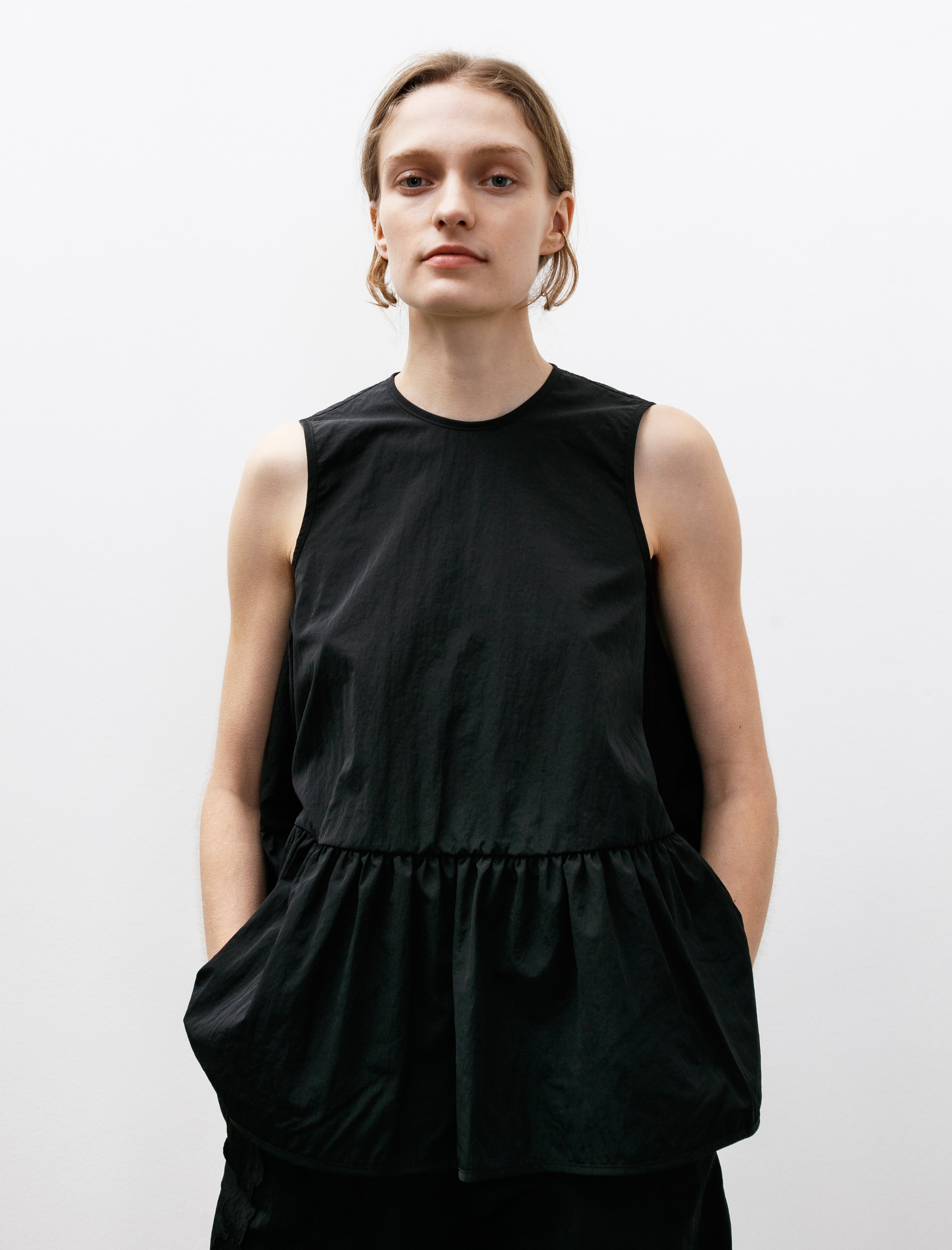 Cecilie Bahnsen Asta Top with Ruffled Hem Black