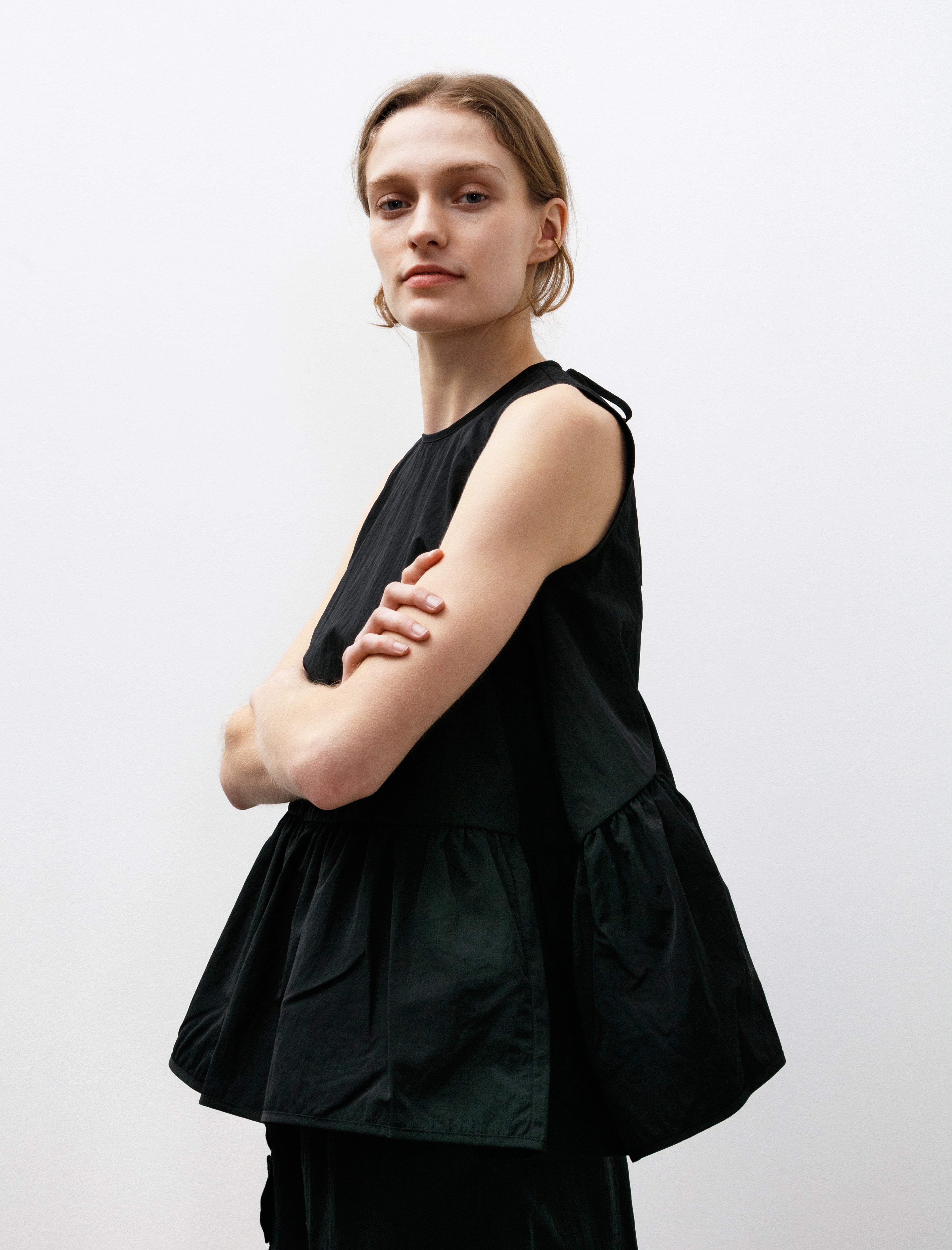 Cecilie Bahnsen Asta Top with Ruffled Hem Black