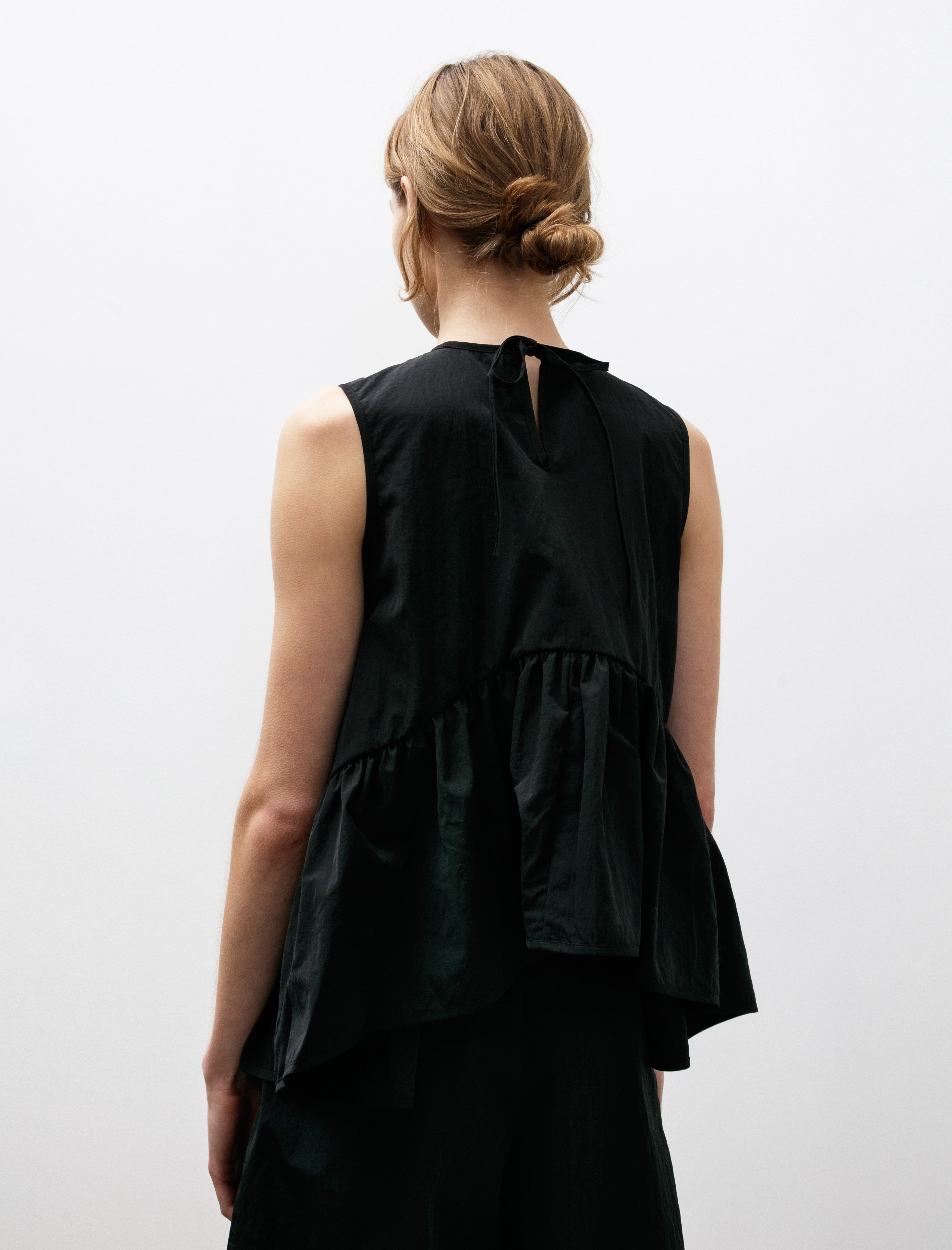 Cecilie Bahnsen Asta Top with Ruffled Hem Black