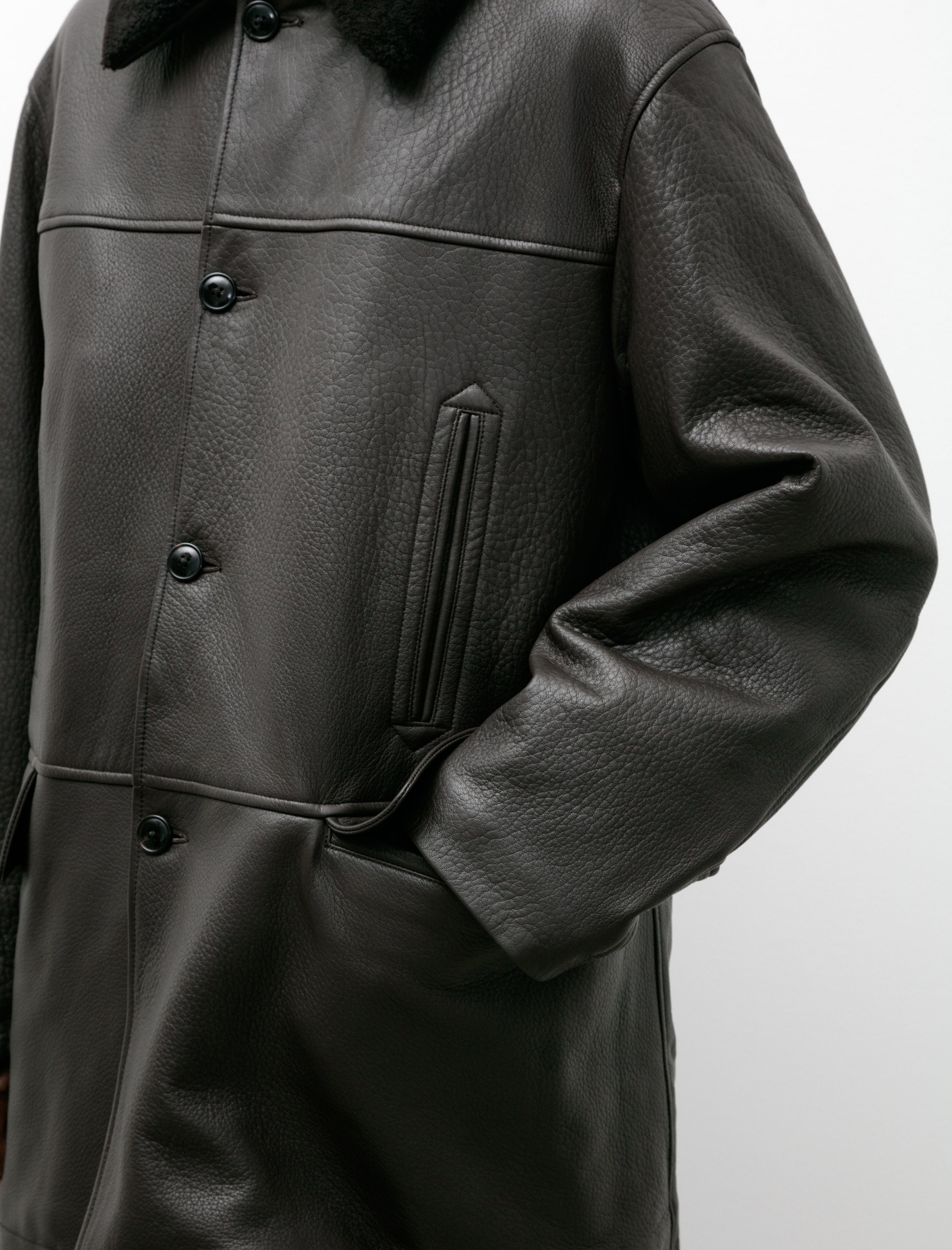 Comoli Sheep Grain Leather Coat Brown