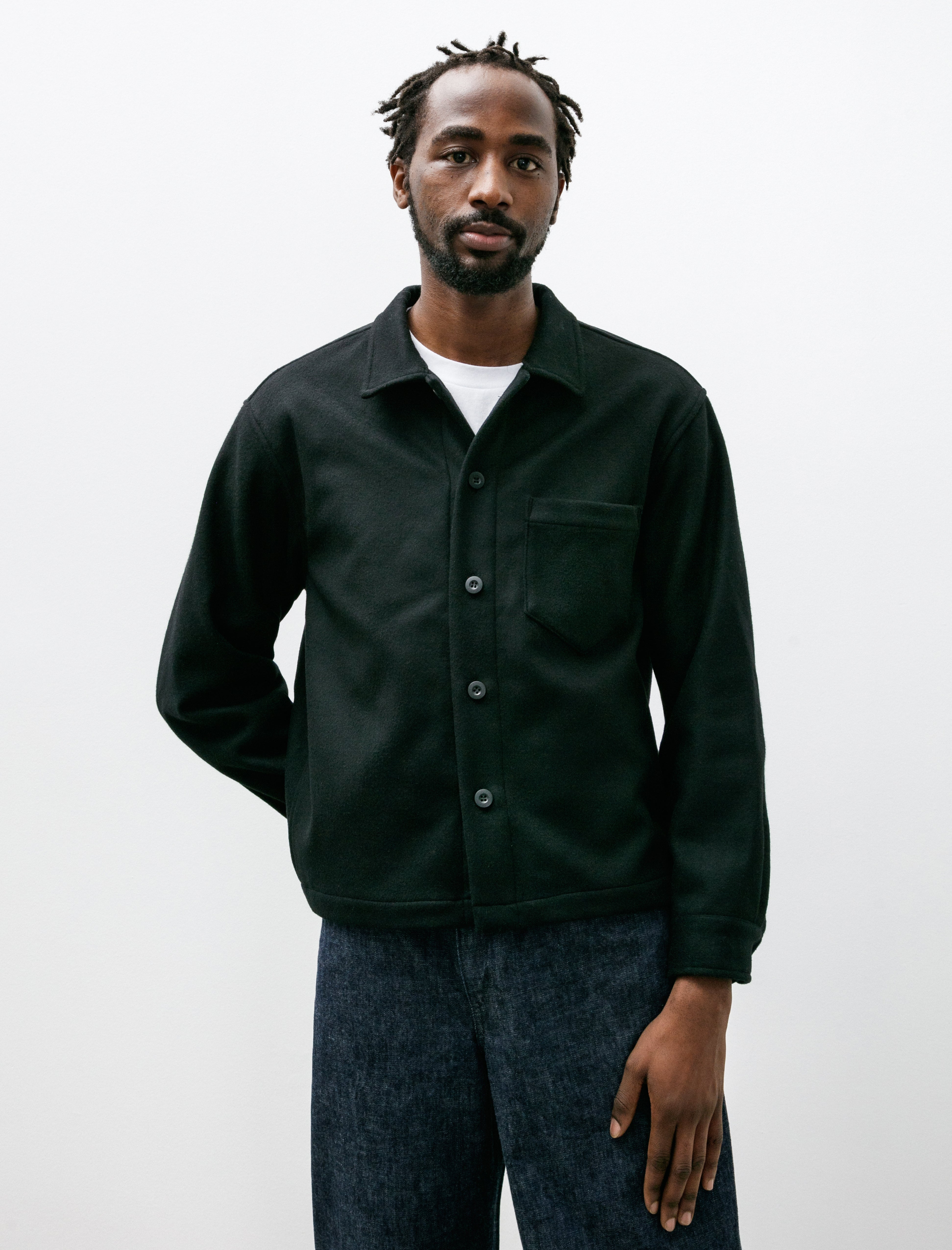 James Coward Travail Shirt Black Wool Flannel