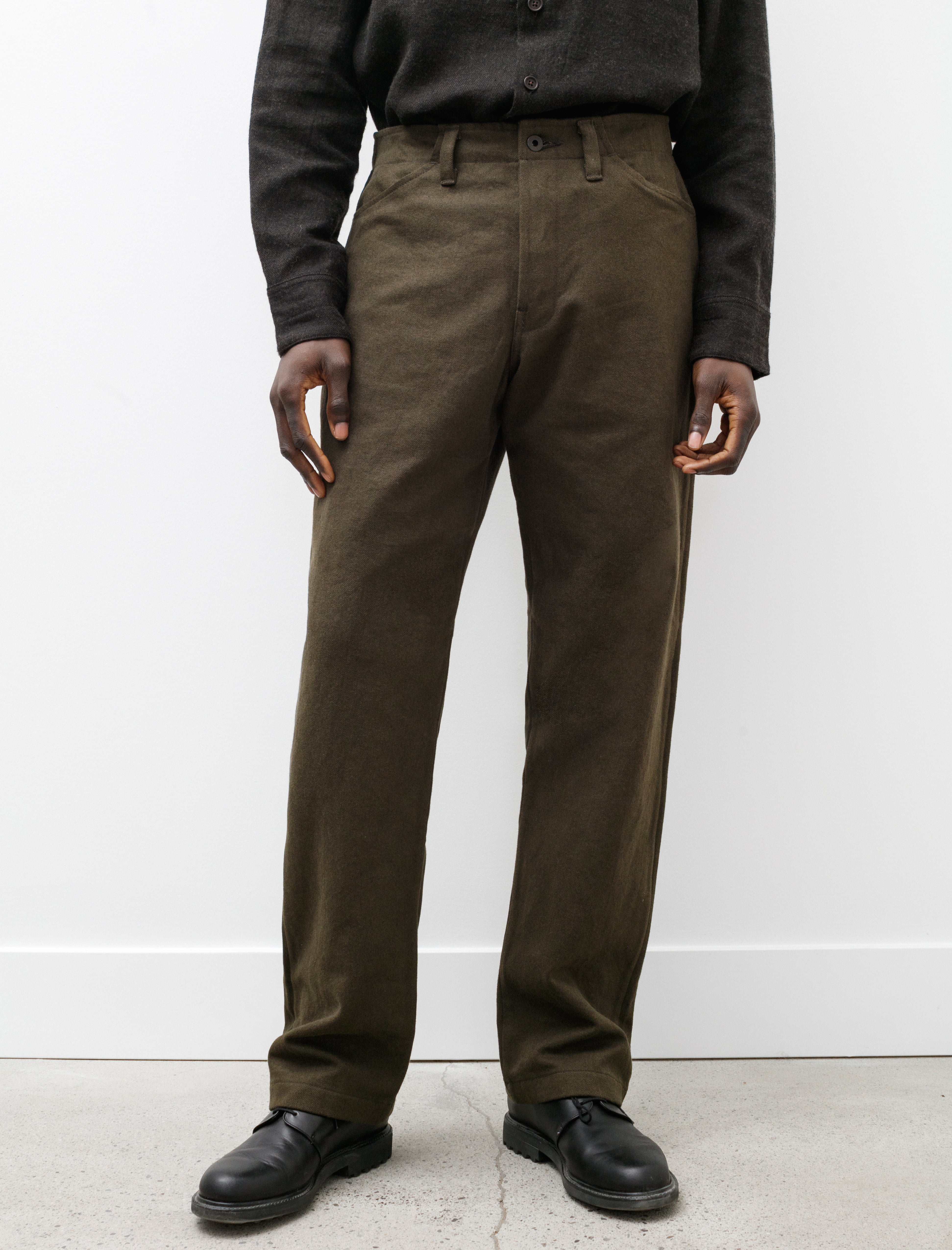 Evan Kinori Four Pocket Pant Cotton Linen Gabardine Dark Olive