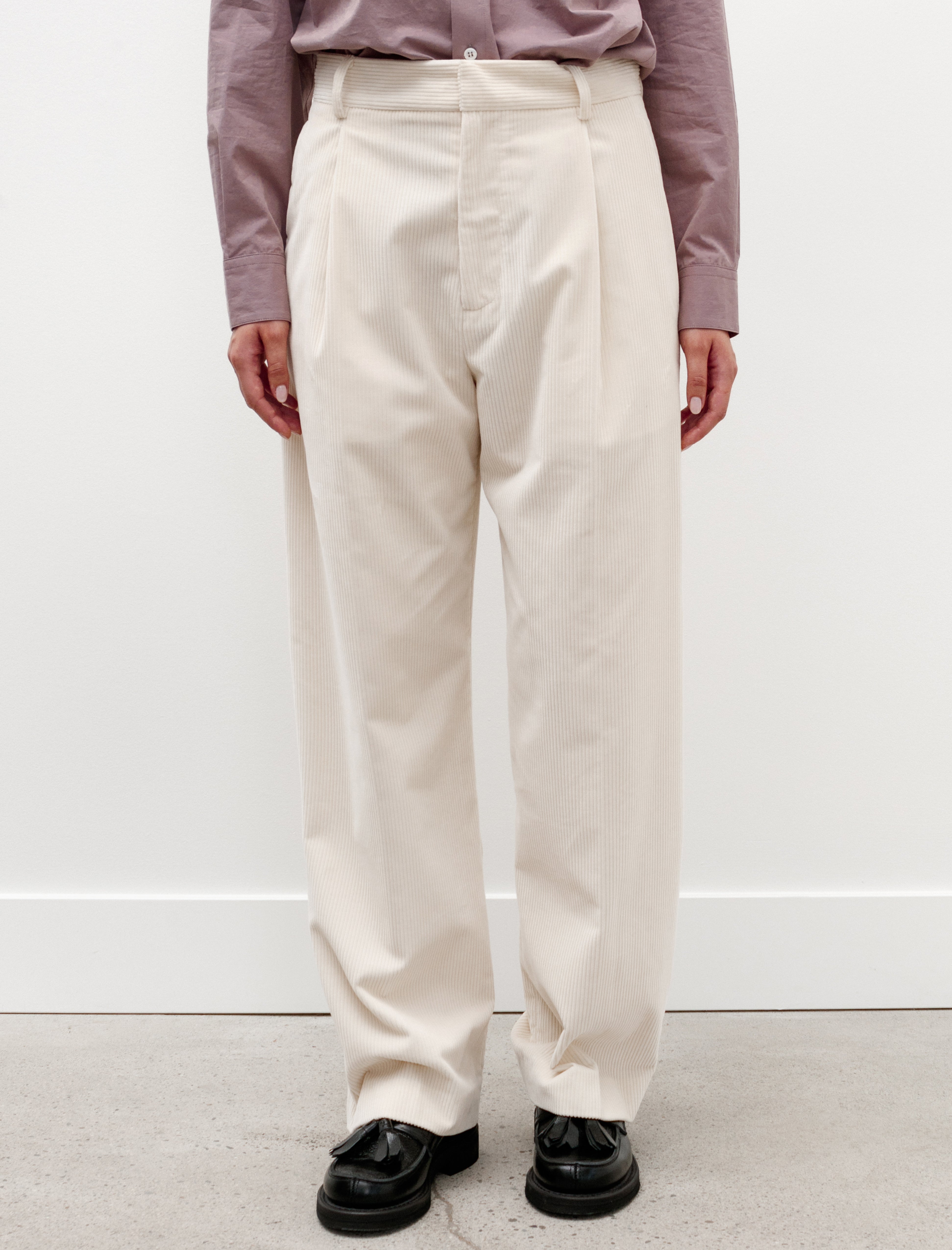 Pleated Trousers Corduroy White