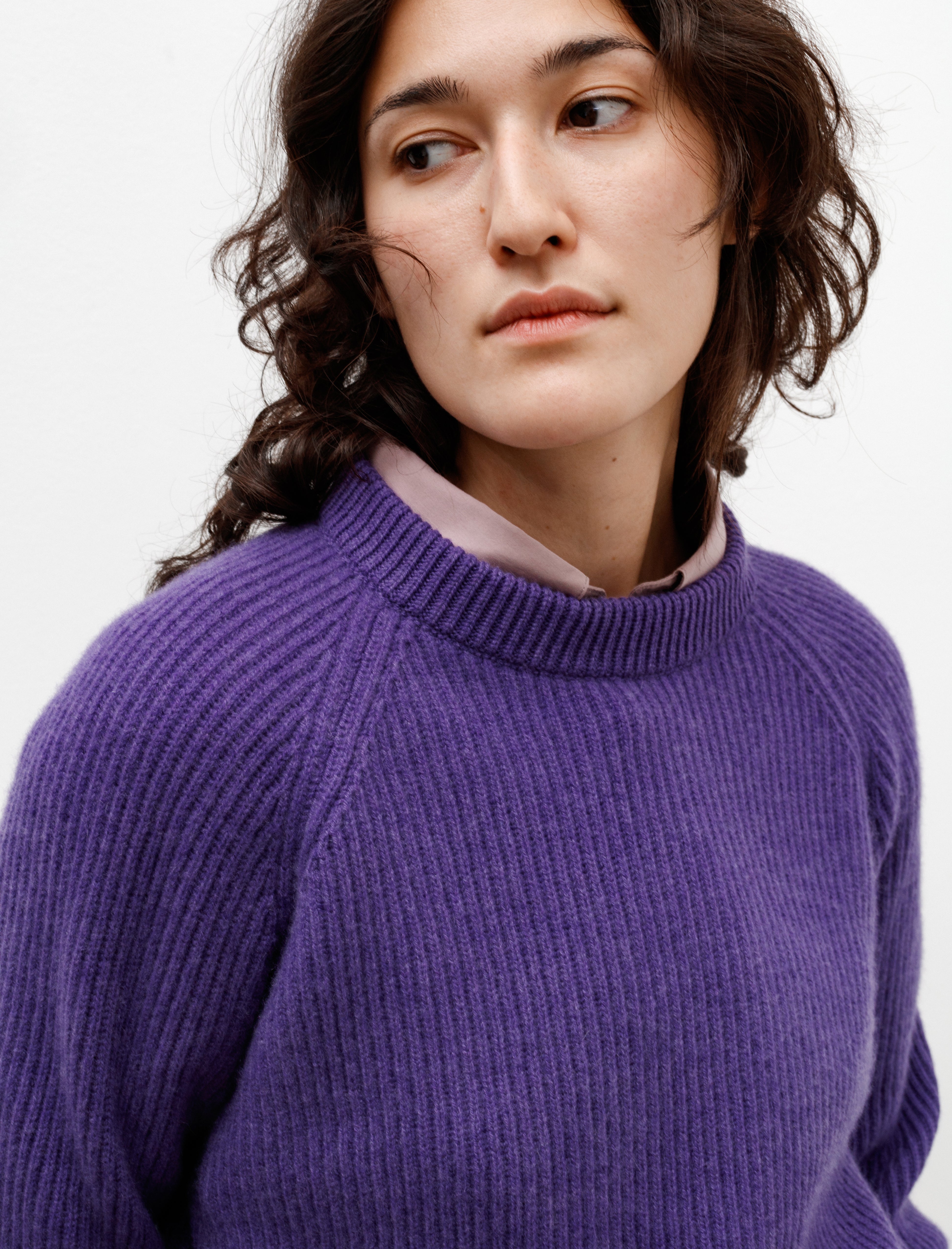 Cristaseya Ribbed Raglan Cashmere Sweater Purple