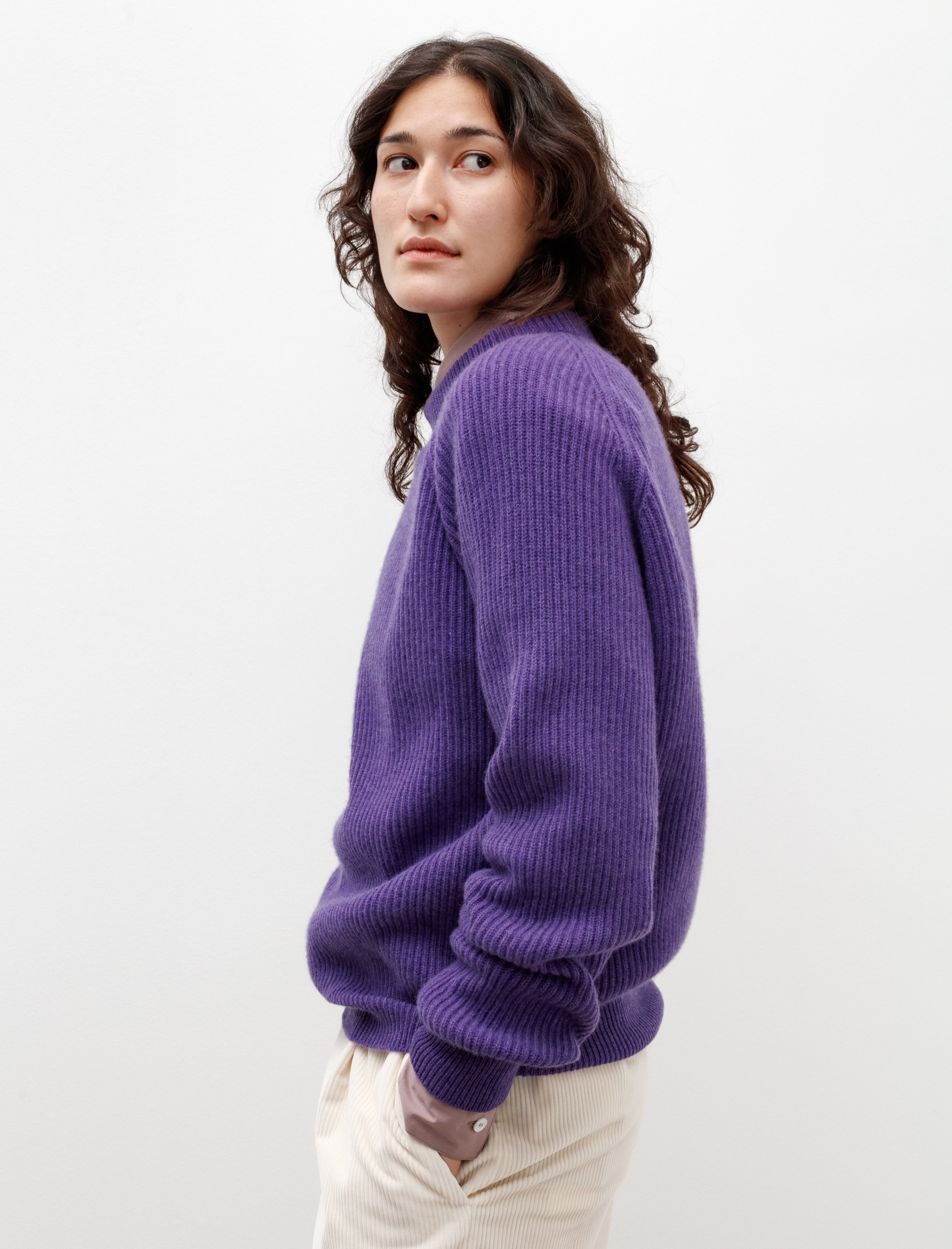 Cristaseya Ribbed Raglan Cashmere Sweater Purple