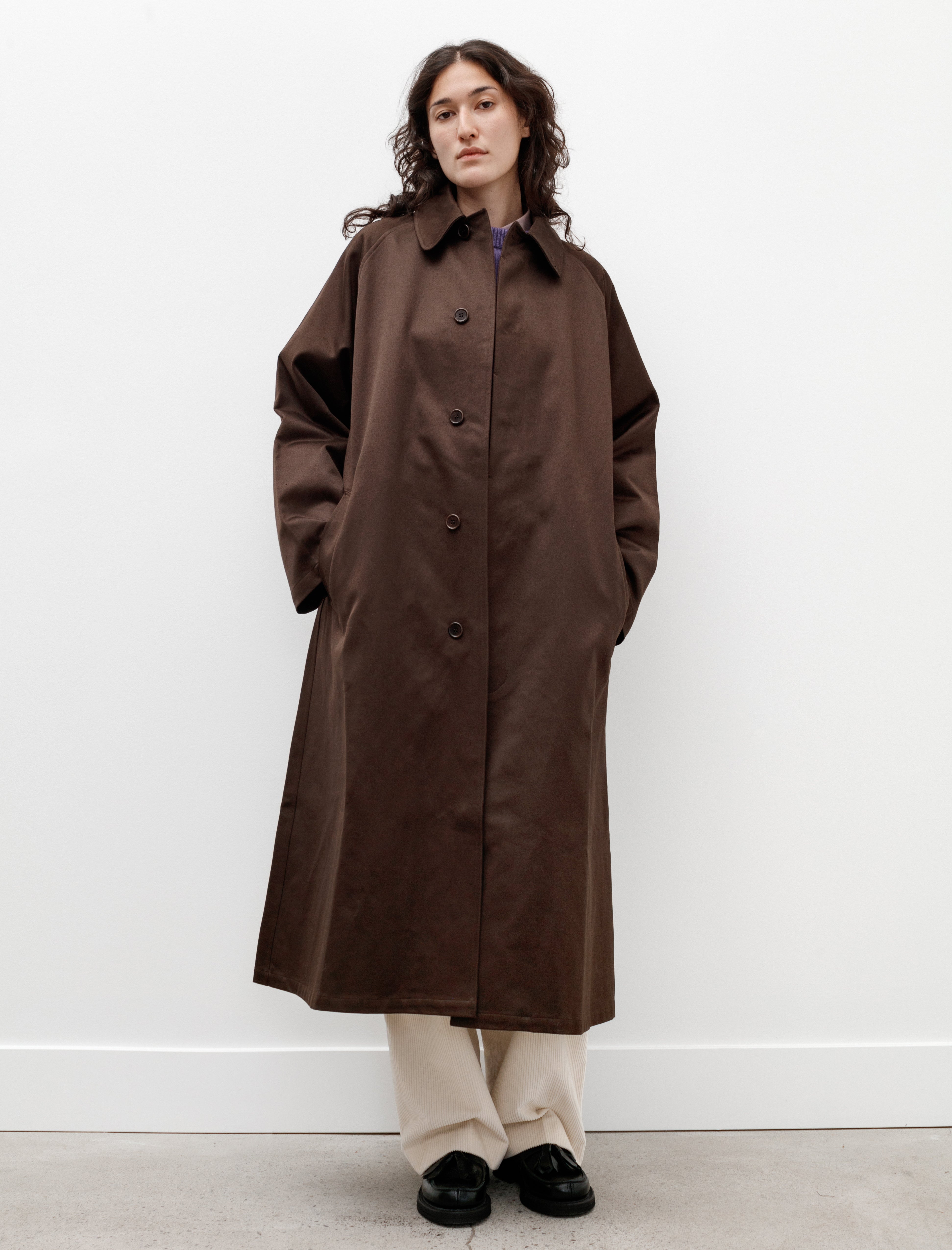 Oversized Long Trench Cotton Satin Brown