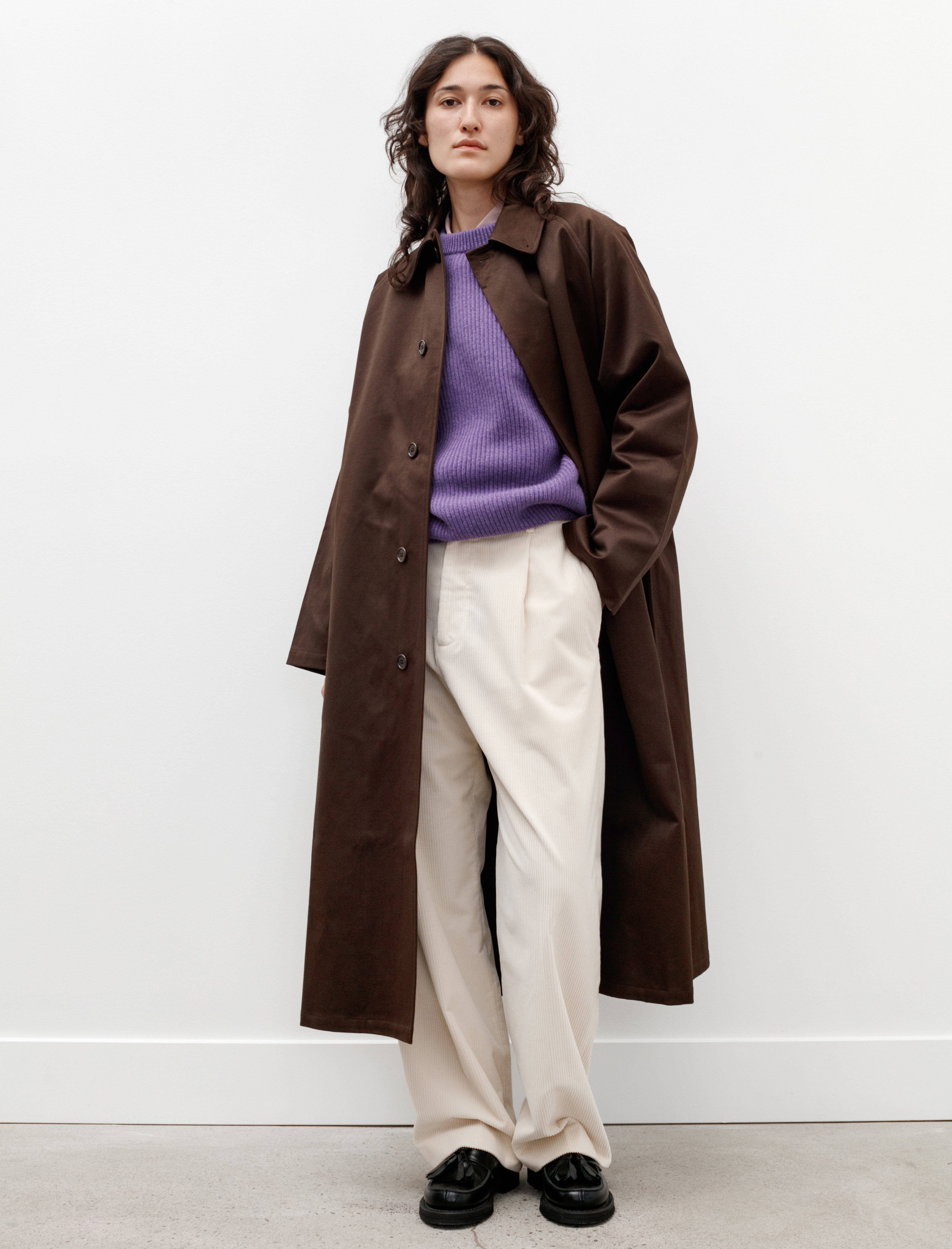 Cristaseya Oversized Long Trench Cotton Satin Brown