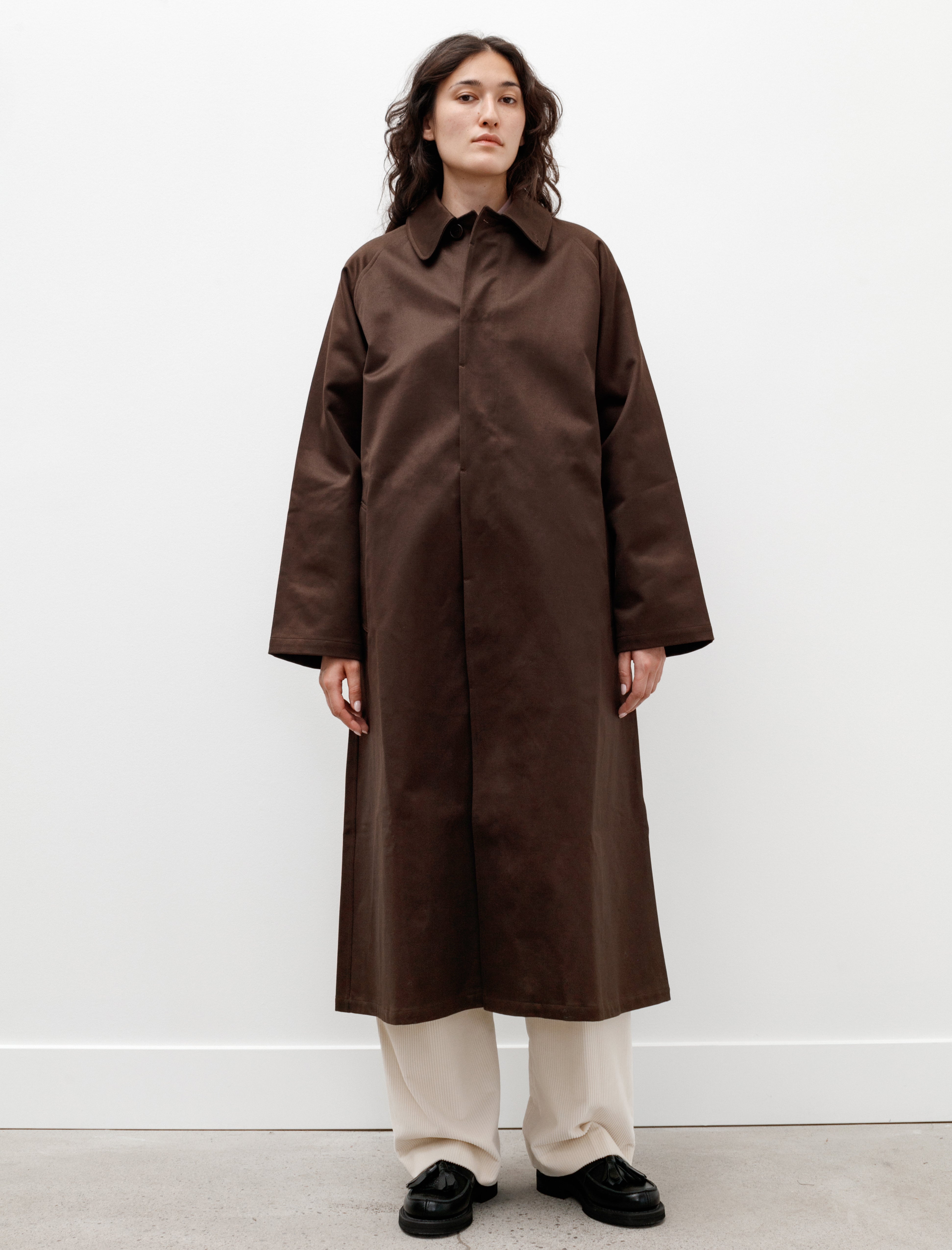 Cristaseya Oversized Long Trench Cotton Satin Brown