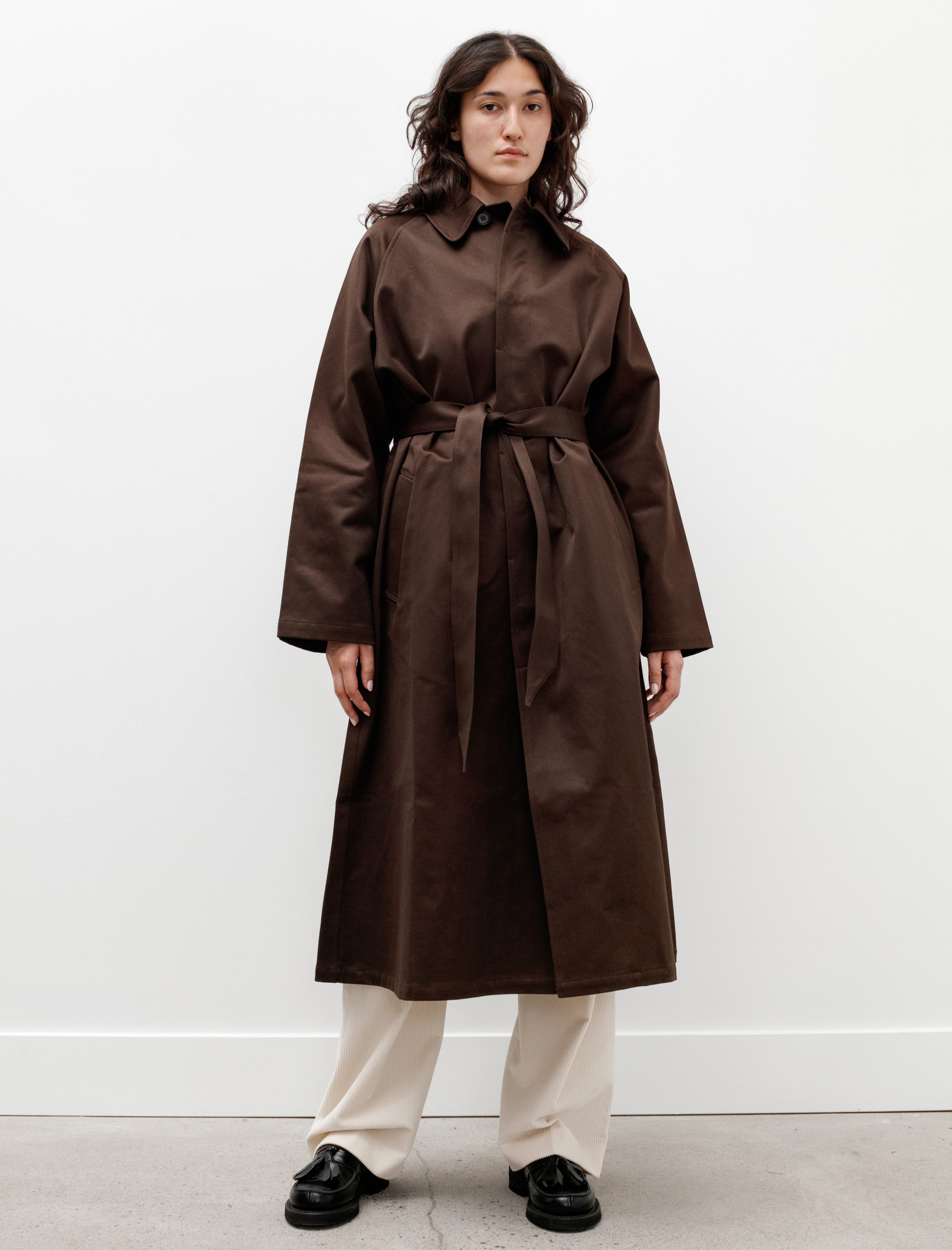 Oversized Long Trench Cotton Satin Brown