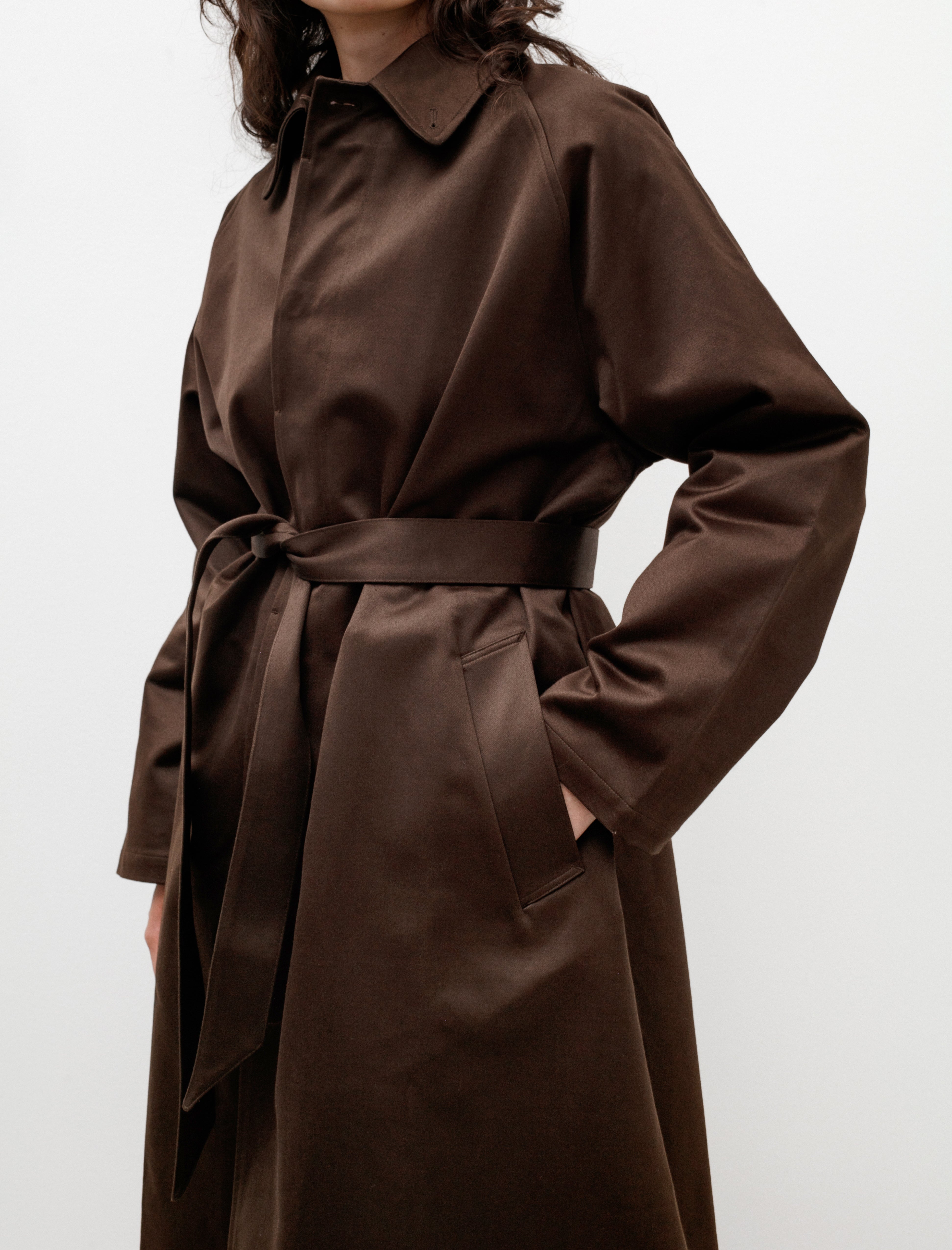 Cristaseya Oversized Long Trench Cotton Satin Brown