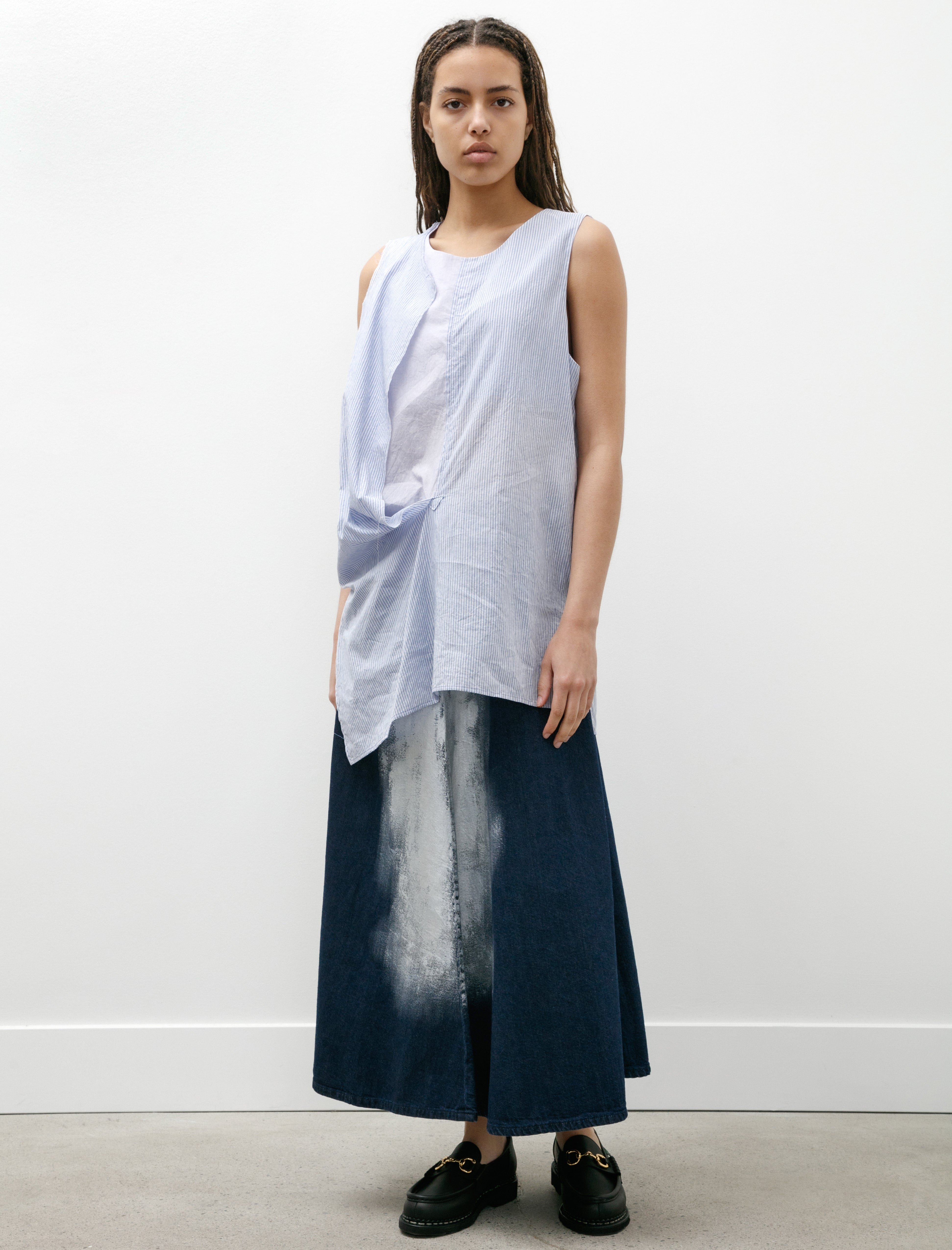 Y's by Yohji Yamamoto Front Drape Sleeveless Blouse Light Blue