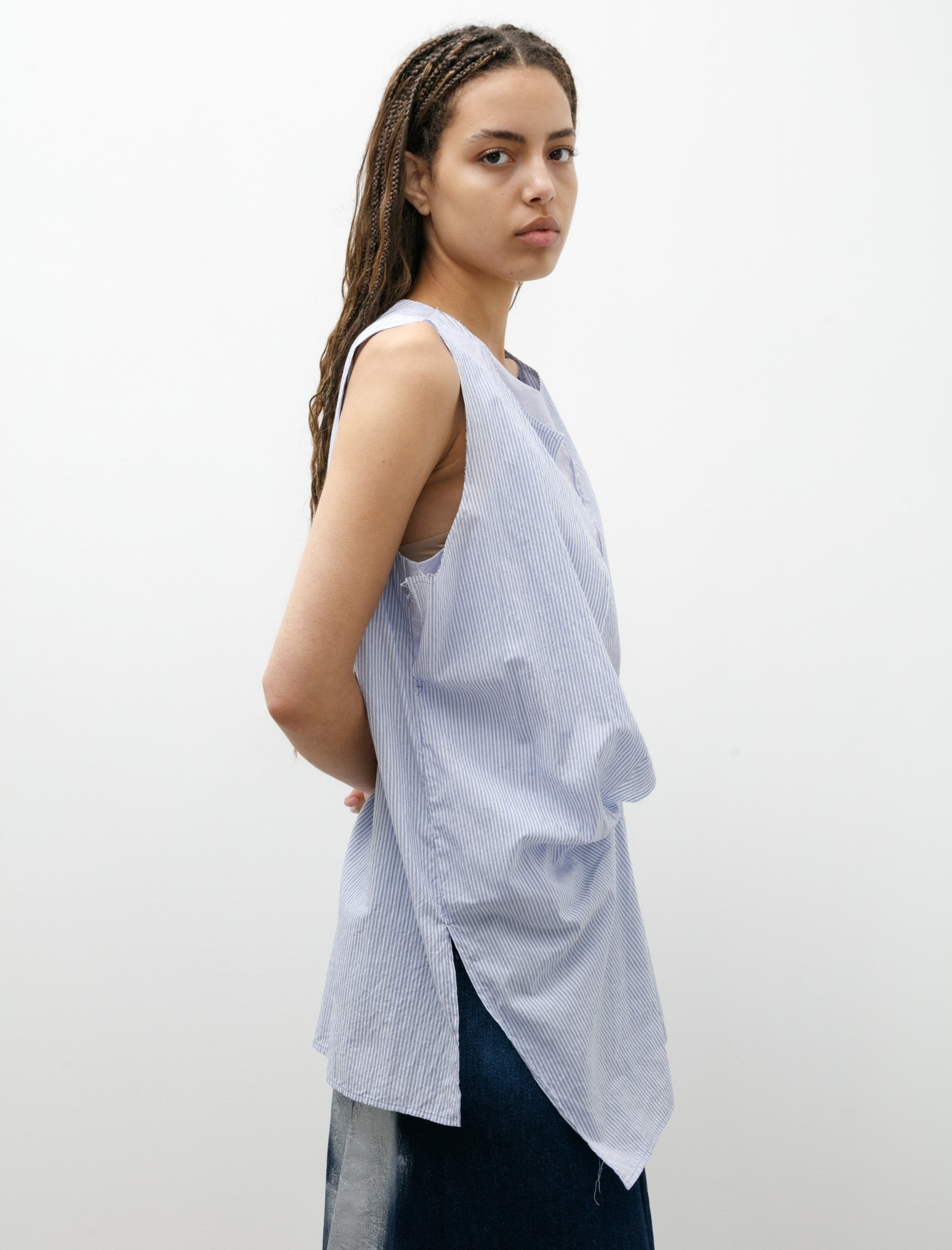 Y's by Yohji Yamamoto Front Drape Sleeveless Blouse Light Blue