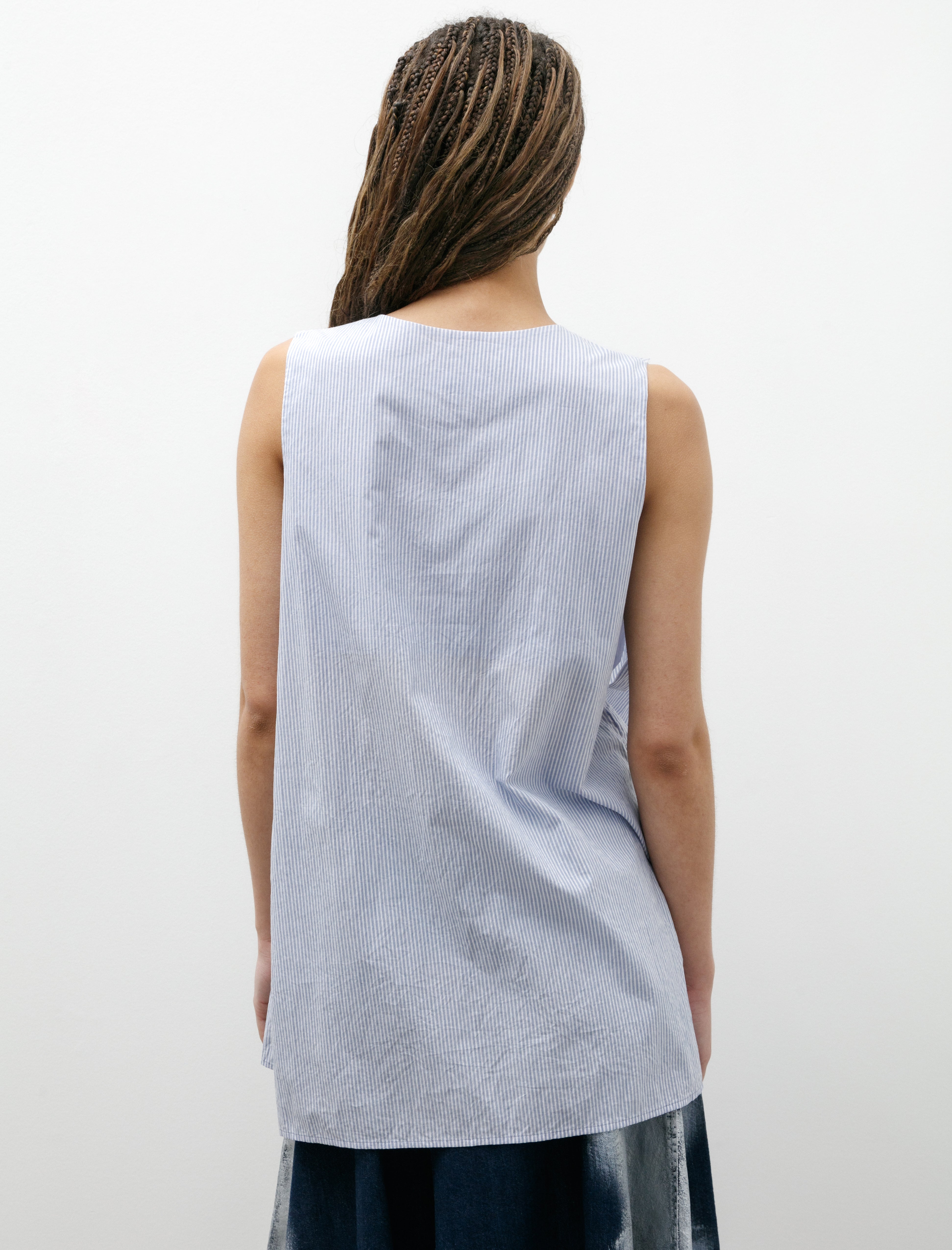 Y's by Yohji Yamamoto Front Drape Sleeveless Blouse Light Blue