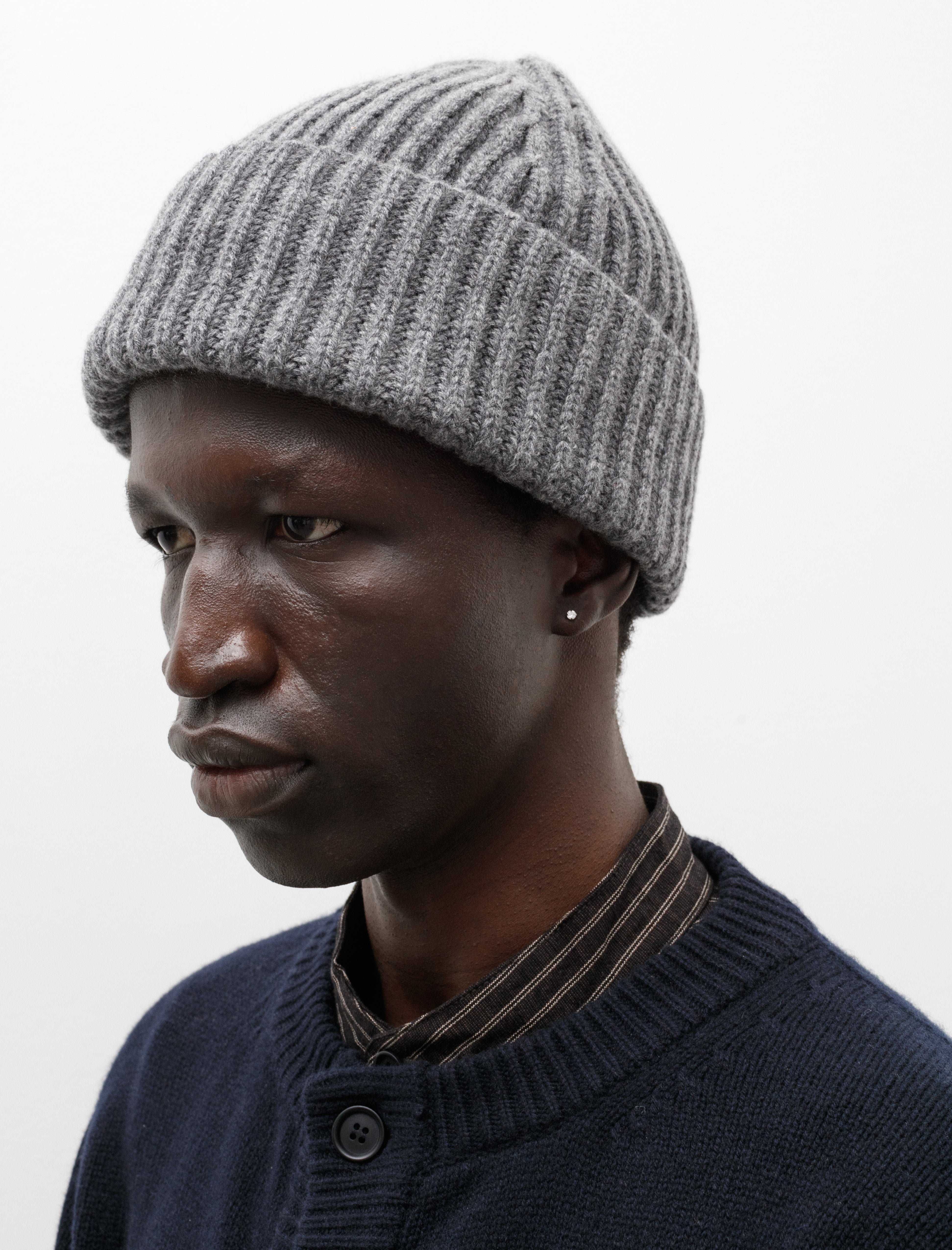 Evan Kinori Knit Hat Cashmere Lambswool Grey