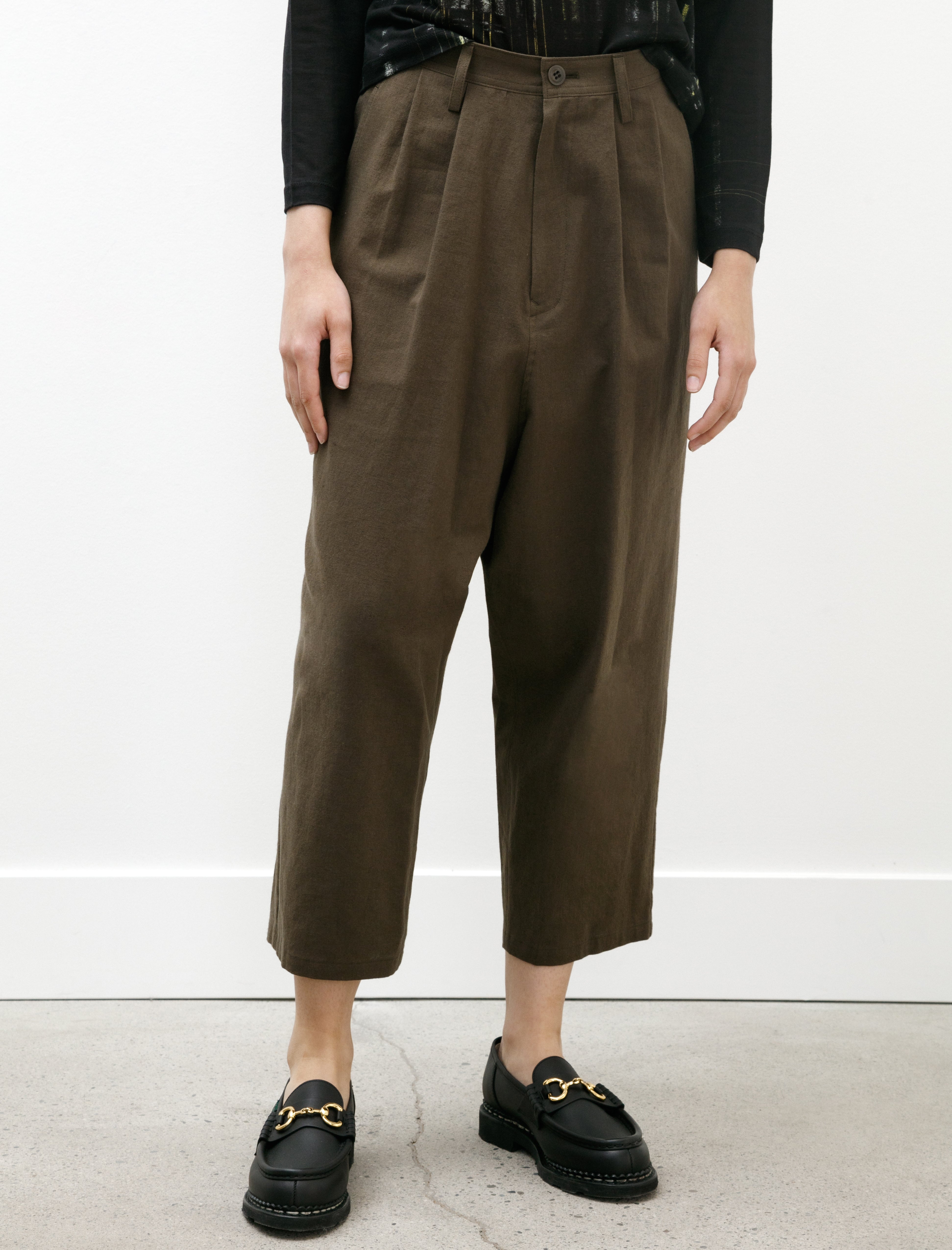 Y's by Yohji Yamamoto Double Tuck Tapered Pants Khaki