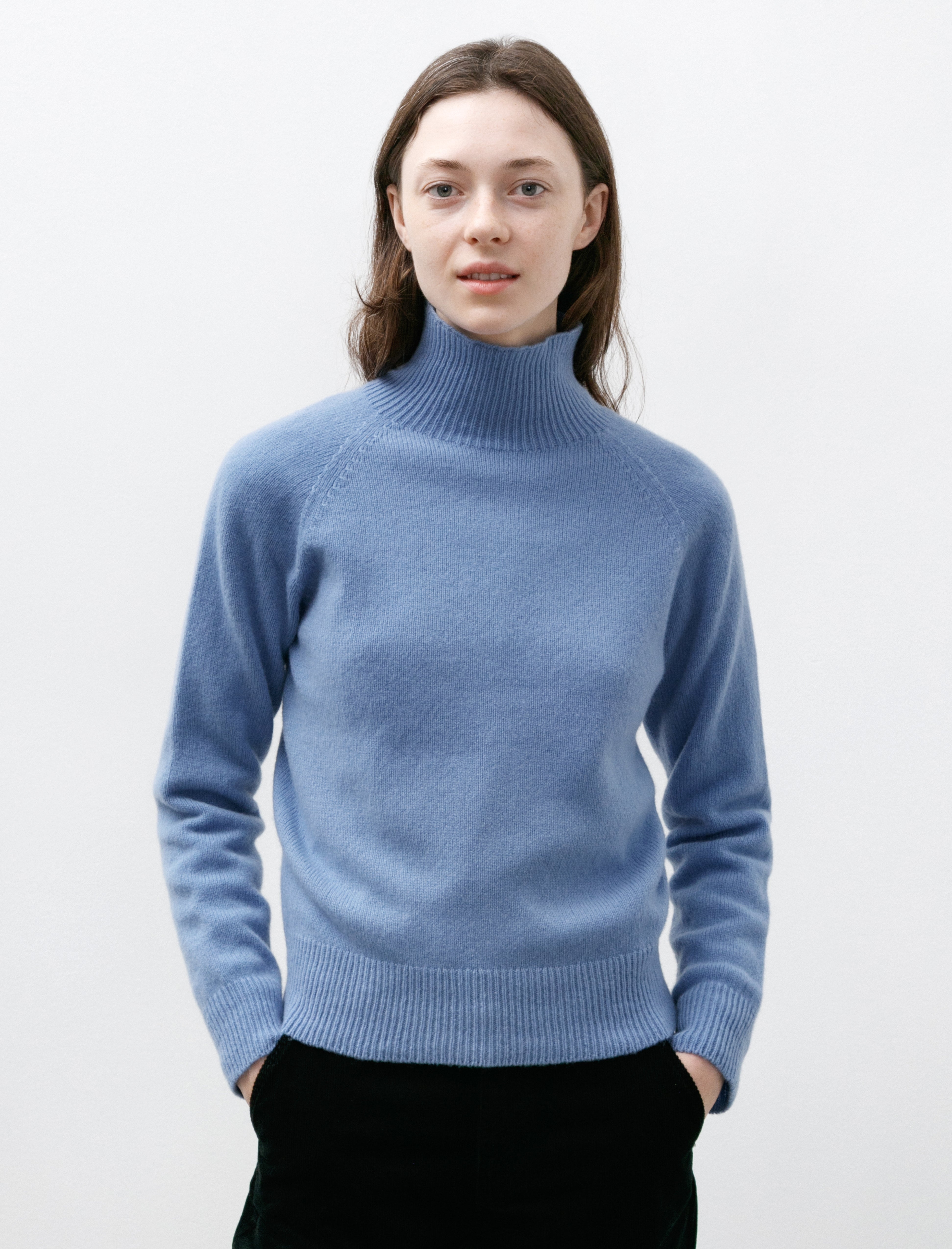 Sunspel Funnel Neck Jumper Cornflower