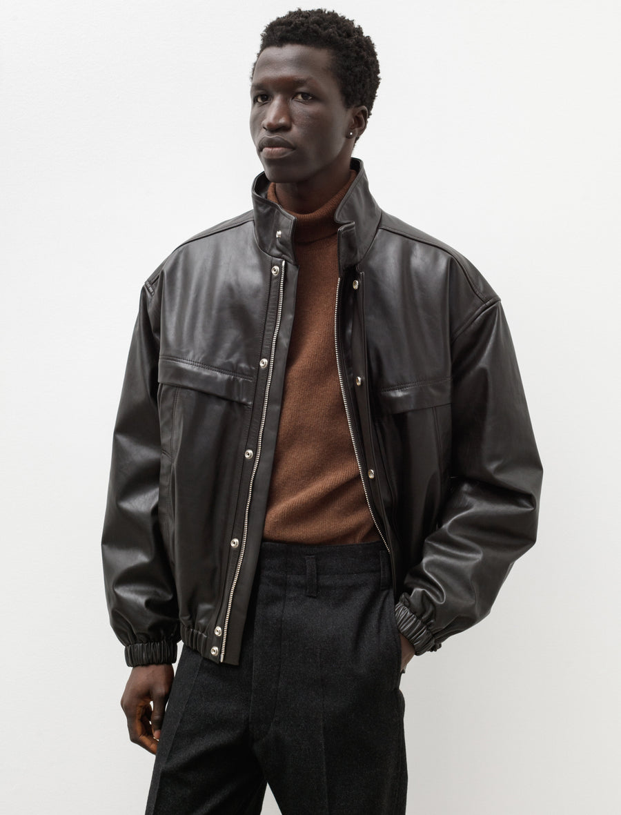 Boxy Leather Blouson Dark Chocolate