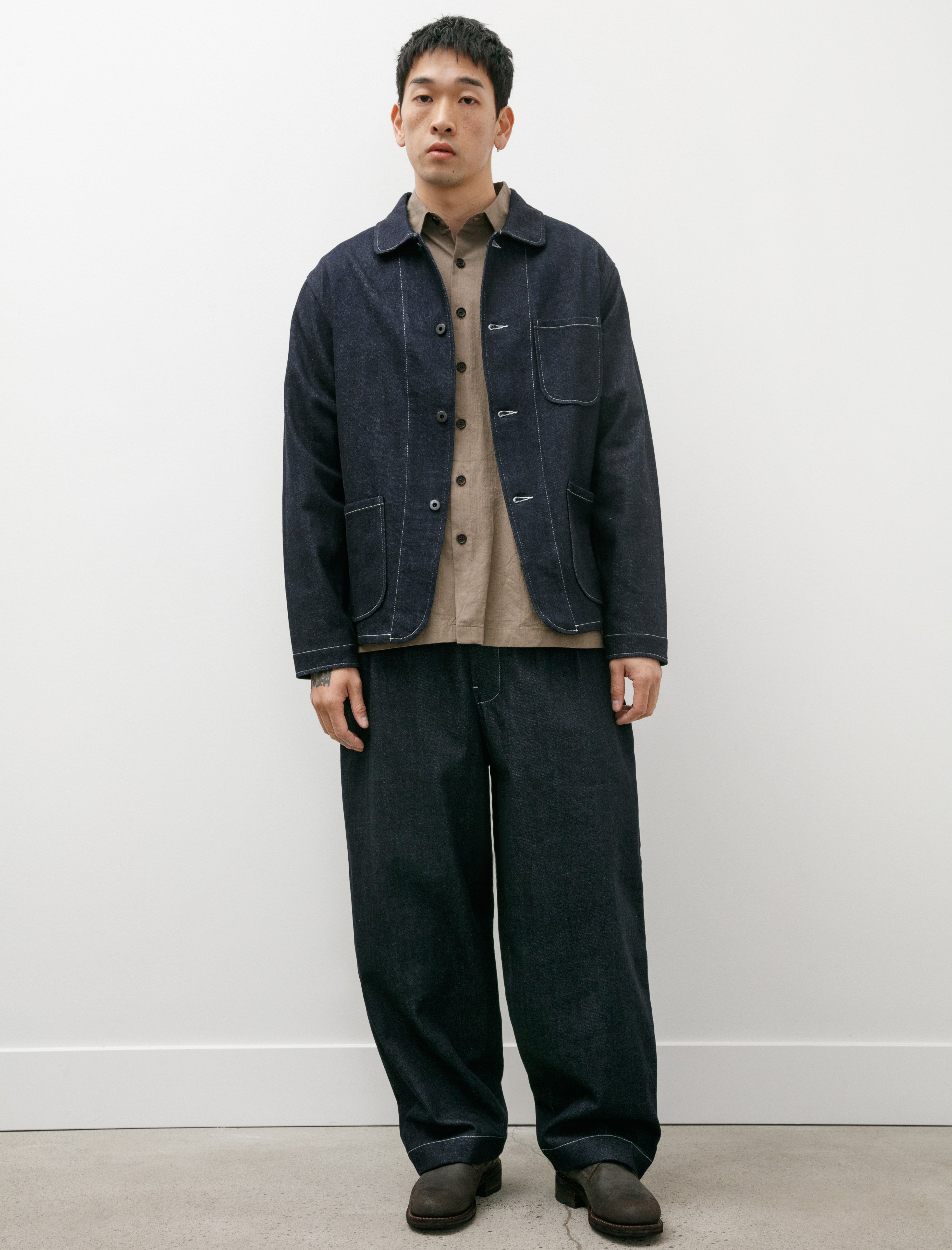 Evan Kinori Two Pleat Pant Organic Cotton Denim Indigo