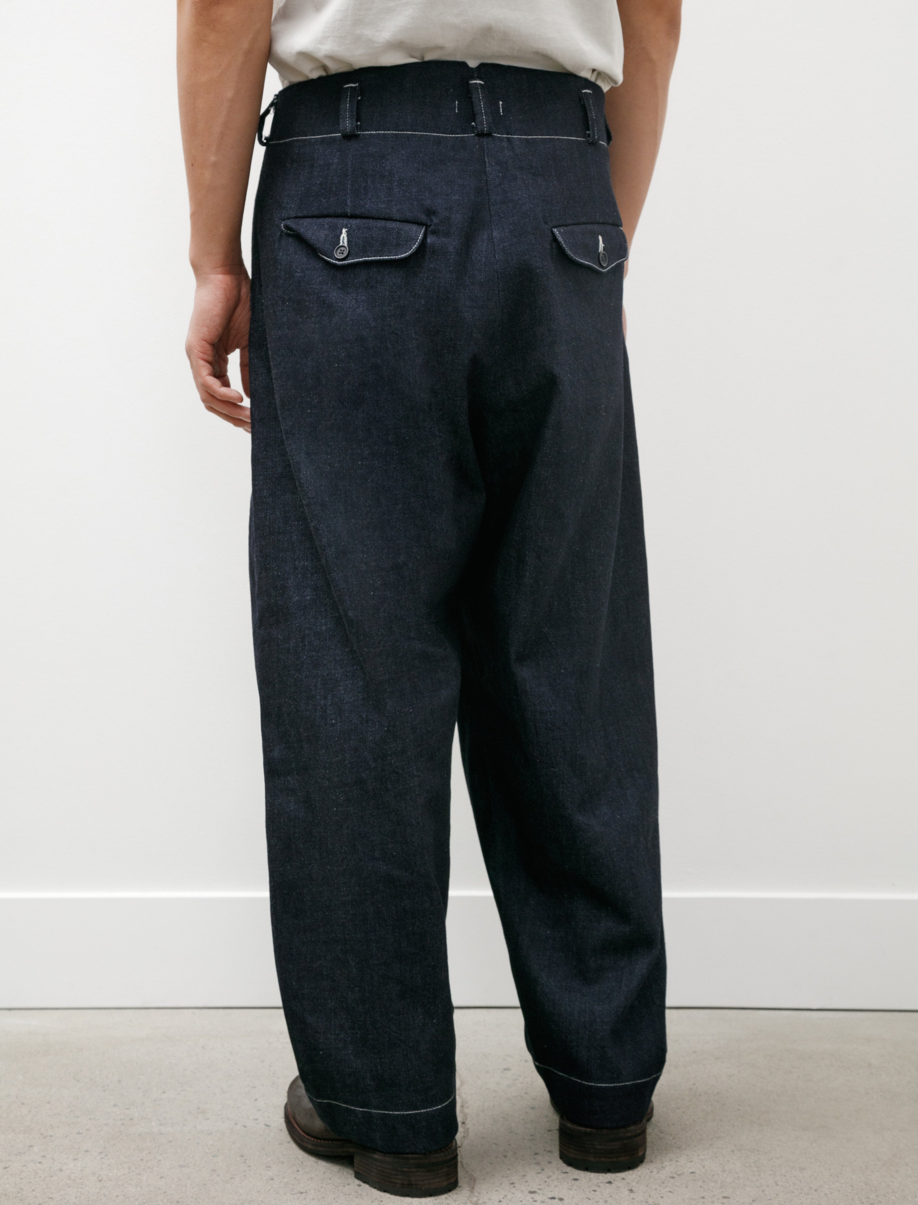 Evan Kinori Two Pleat Pant Organic Cotton Denim Indigo